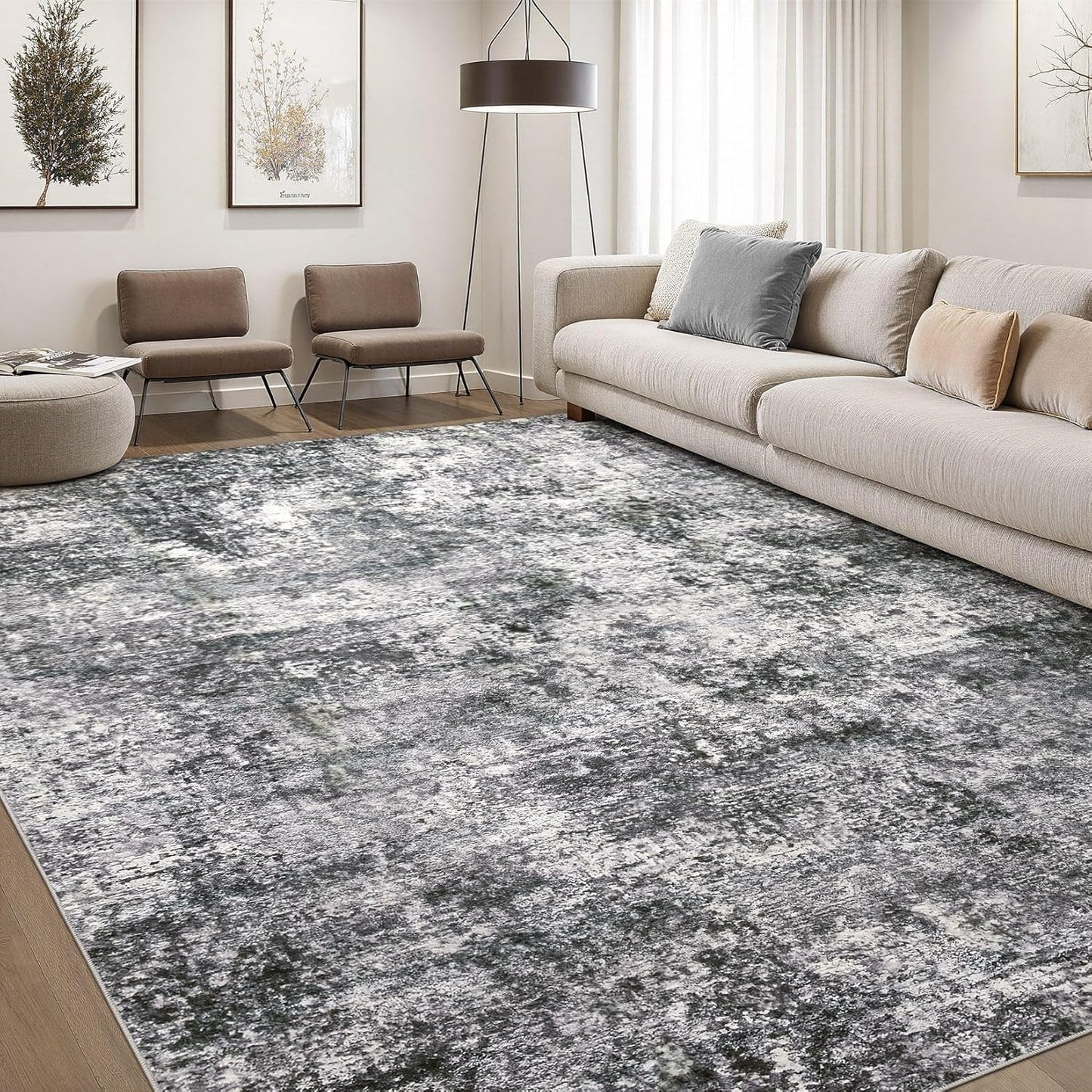 DMOYEST Area Rug Living Room Rugs - 9x12 Large Soft Indoor Neutral Modern Abstract Low Pile Washable Rug Carpet for Bedroom Dining Room Farmhouse Home Office - Grey