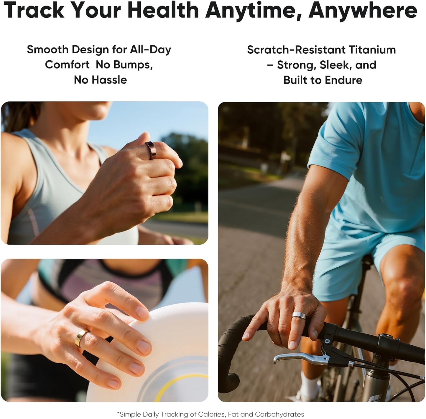 Smart Ring, Titanium Health & Fitness Tracker with Sleep, Heart Rate & SPO₂ Monitoring, Ultra-Light, 4–6 Day Battery, No Subscription, for Women & Men (Gold 8)