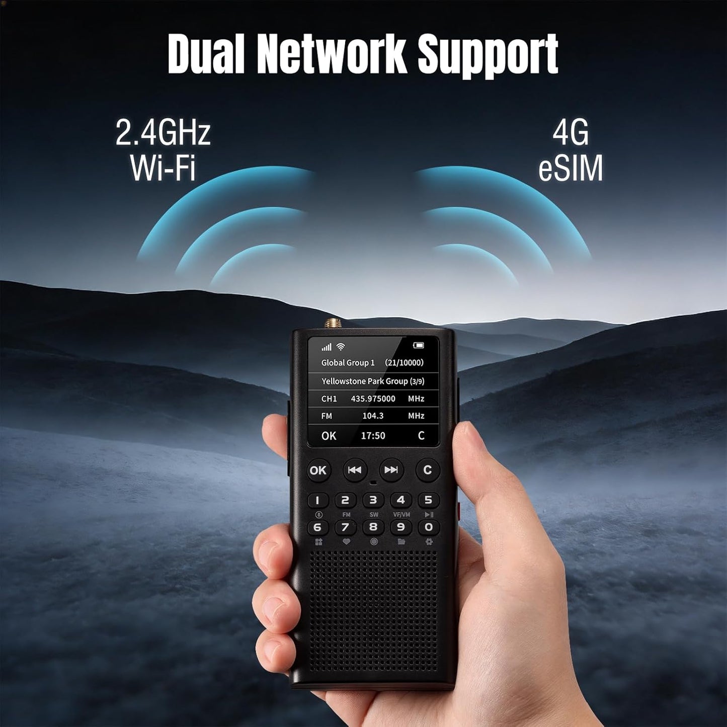 CHOYONG WT2 Network Walkie Talkie, Long Range Two-Way Radio with FM/AM/SW Receive, WiFi/4G POC Group Communication, GPT Voice Search, 2500mAh Rechargeable Battery, Black