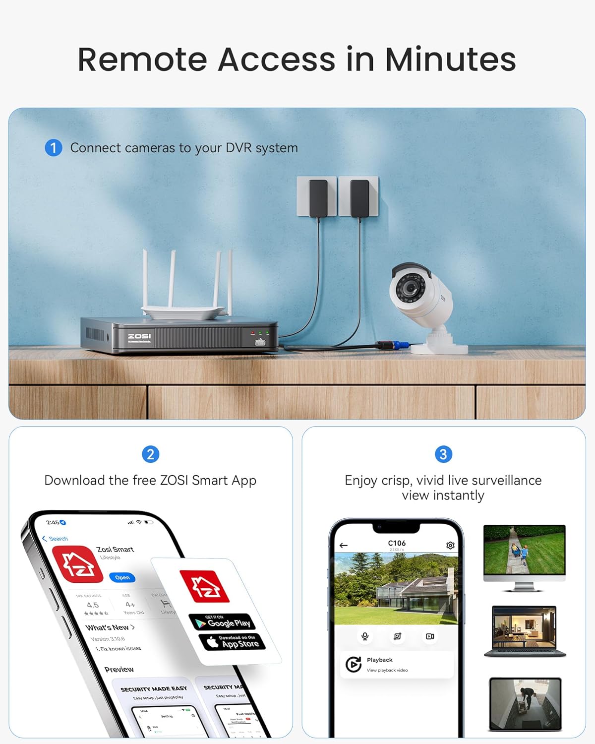 ZOSI H.265+ Full 1080p Home Security Camera System with AI Human Vehicle Detection, 8 Channel 5MP-Lite CCTV DVR (No HDD), 4 x 1080p Weatherproof Surveillance Camera Outdoor Indoor, 80ft Night Vision