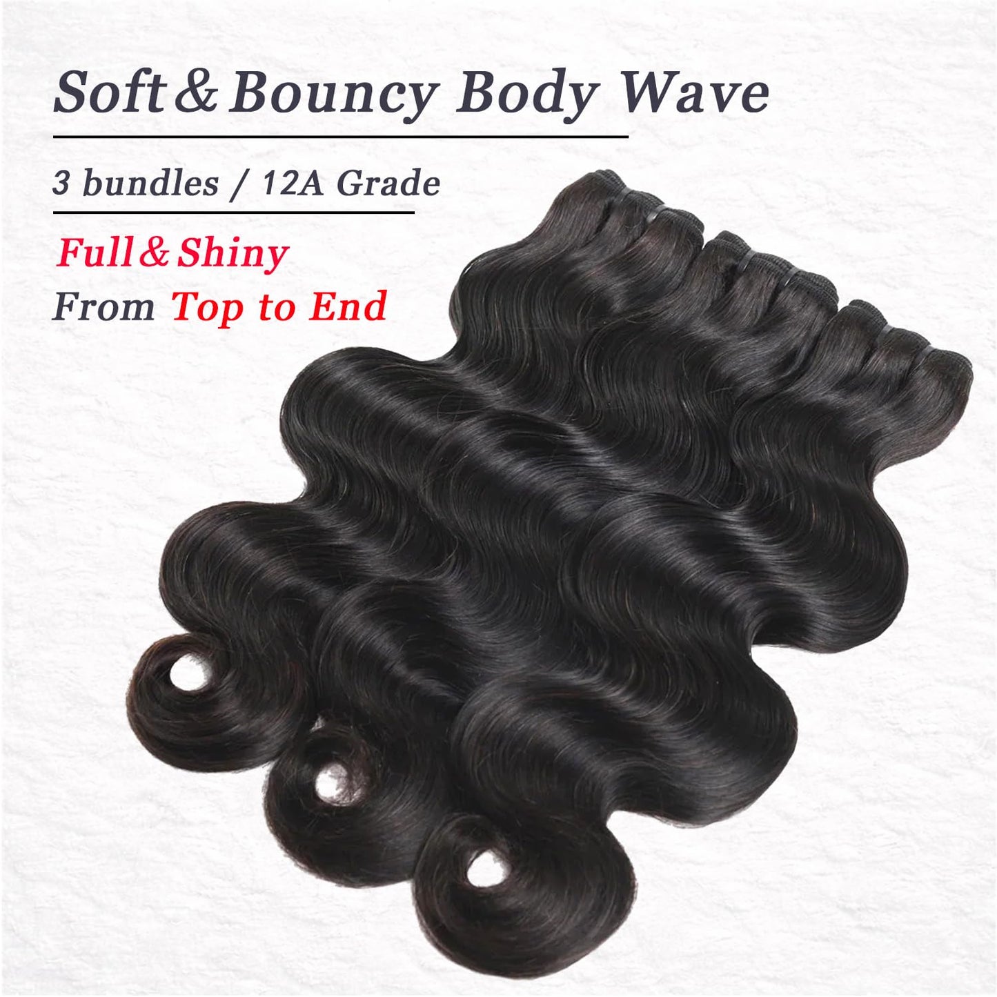 Body Wave Human Hair Bundles 24 26 28 Inch 14A Brazilian Hair Body Wave 3 Bundles 100% Unprocessed Virgin Hair Sew In Bundles Double Weft Soft And Thick Ends Natural Color