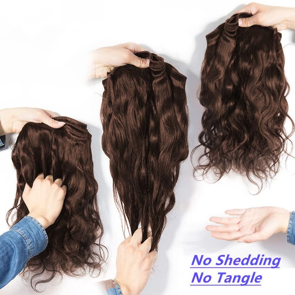 Body Wave Bundles Human Hair 20 22 24 24 Inch Brown Human Hair Bundles 12A 100% Unprocessed Indian Virgin Hair 4 Bundles Deal Dark Brown Chocolate Color Extension Color 4#