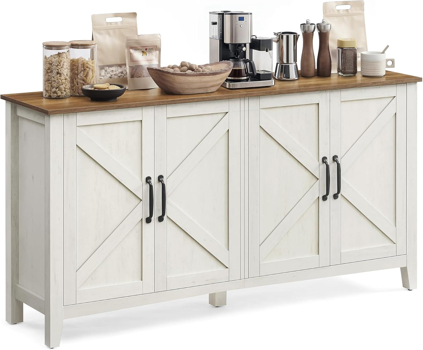 VASAGLE LIRY Collection - Storage Cabinet, Buffet Cabinet, Sideboard, Credenza, with Adjustable Shelves, for Living Room, Entryway, Rustic White and Honey Brown ULSC381W01