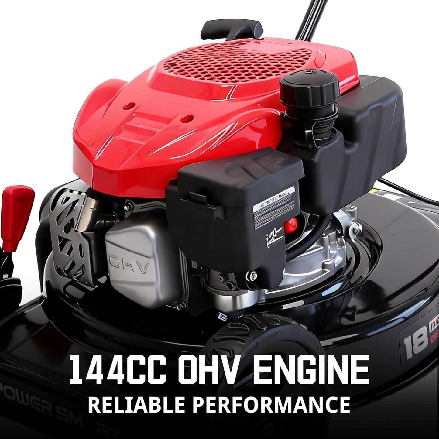 PowerSmart 18-Inch Gas Push Lawn Mower with 144cc 4-Cycle OHV Engine, Side-Discharge, 5-Position Adjustable Cutting Height (DB8618C)