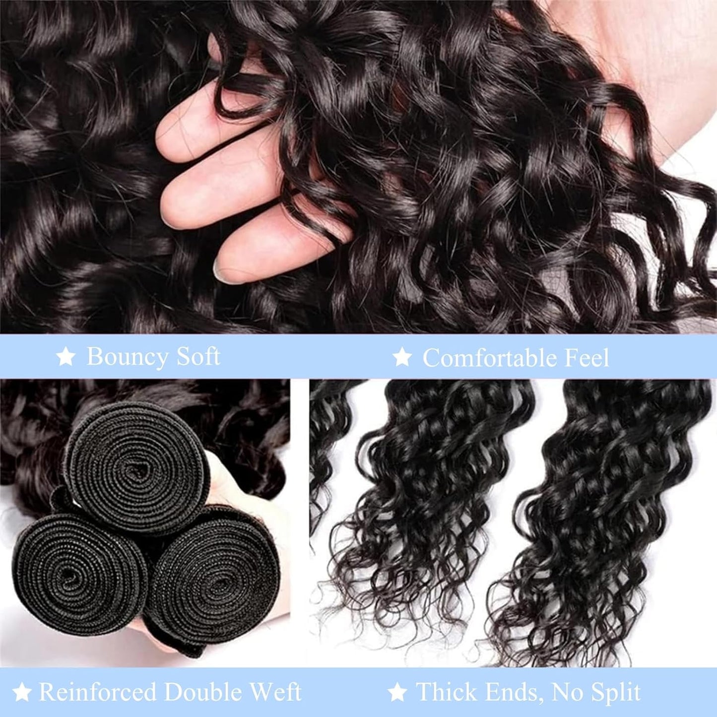 Water Wave Human Hair Bundles 20 22 24 Inch 12A Curly Bundles Human Hair 100% Unprocessed Brazilian Virgin 3 Bundles Wet and Wavy Weave Extensions