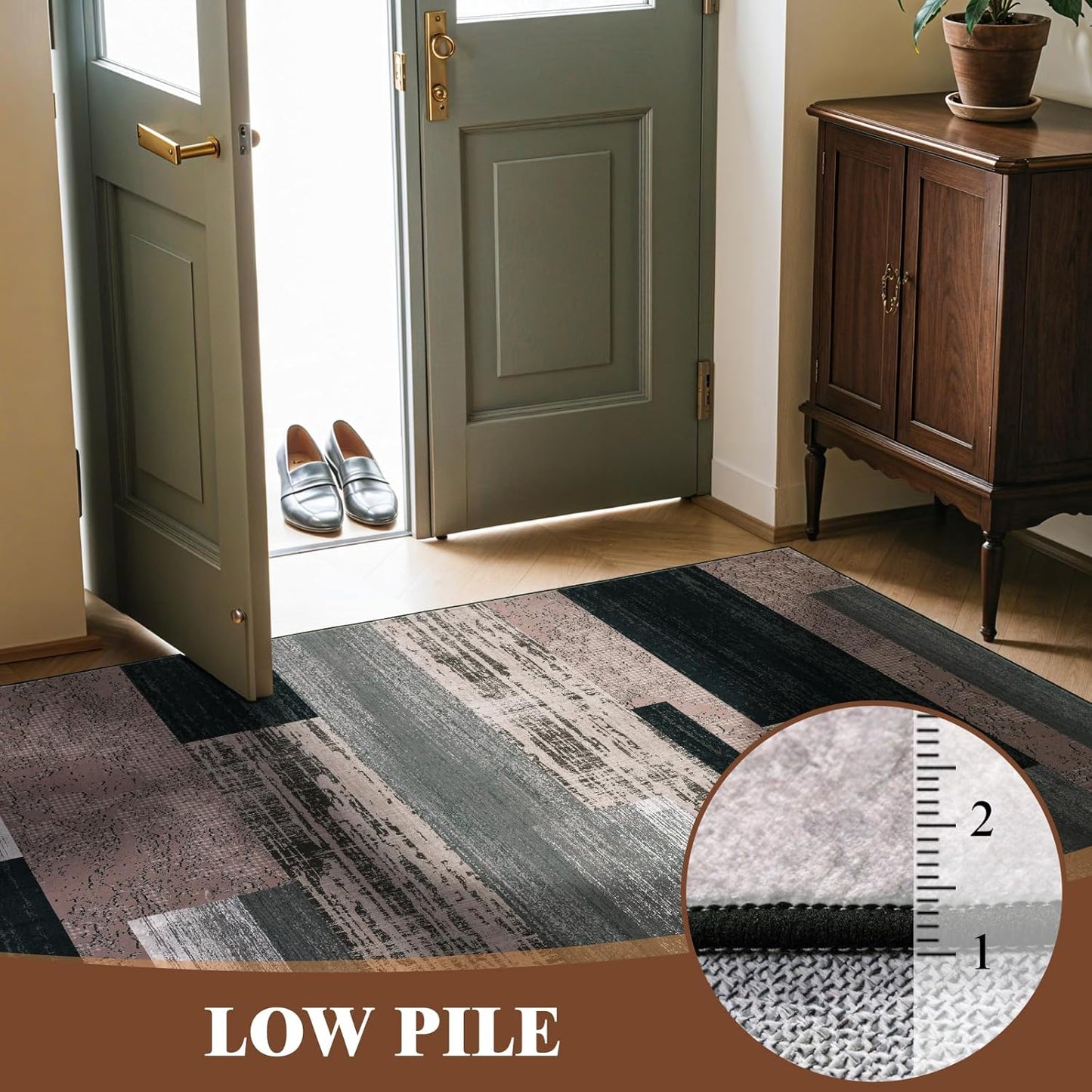 LIANLAM 8x10 Washable Area Rugs for Living Room and Bedroom, Checkered Pattern Non-Slip Carpet, Stain Resistant Low Pile Soft Rug for Dining Room,Office,Nursery,Kids Room(8x10,Chocolate)