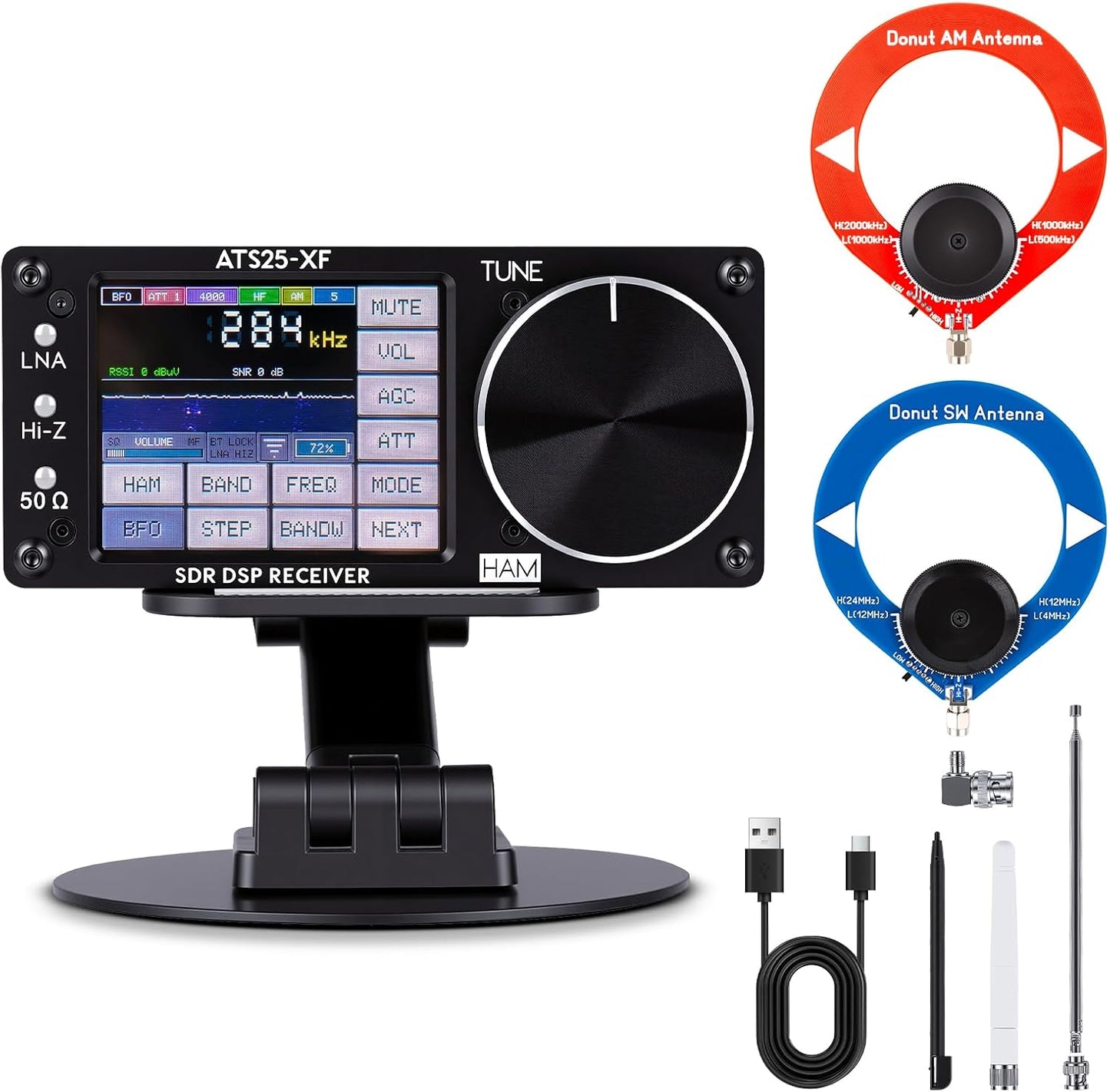 Upgraded V4.20 ATS25-XF Si4732 DSP Portable Shortwave Radio Receiver,FM LW SW MW CB SSB WiFi Function Full Band Radio Receiver,CW FT8 RTTY PSK Hell Digital Decoder with Bracket&2 Circular Antennas