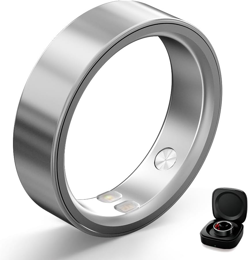 Smart Ring | No Subscription, Heart Rate & Blood Oxygen Monitoring, Sleep & Women's Health Tracking, AI Health Advisor, IP68 Waterproof Fitness Ring for Android & iOS (Silver, 9#)