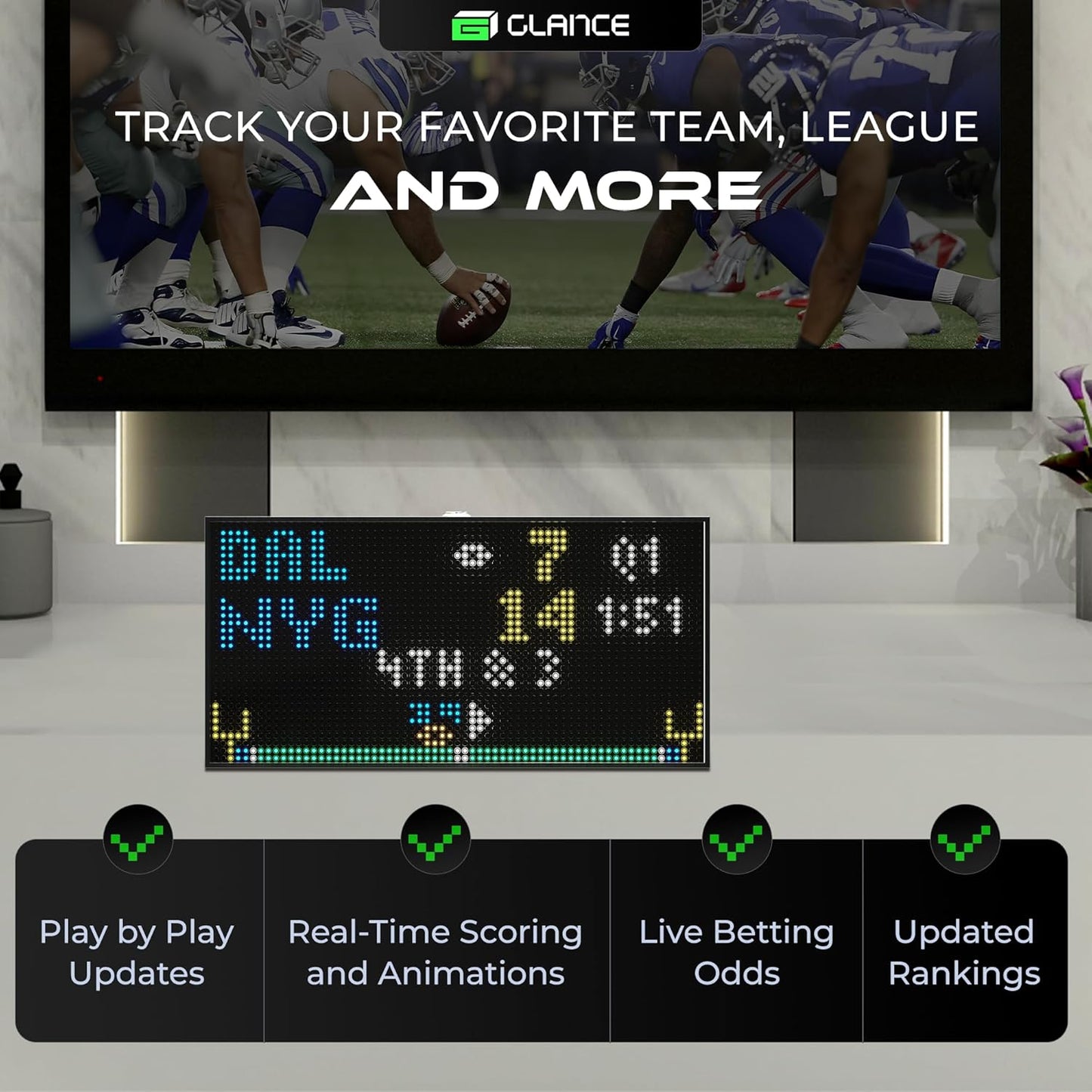 PANELFI Glance LED Ticker - Customizable LED Display Sports Ticker, LED Display for Man Cave, Stock Market Ticker Display, Sports Score Retro Smart Pixel Display, Weather Display - 8"x4" Made in USA