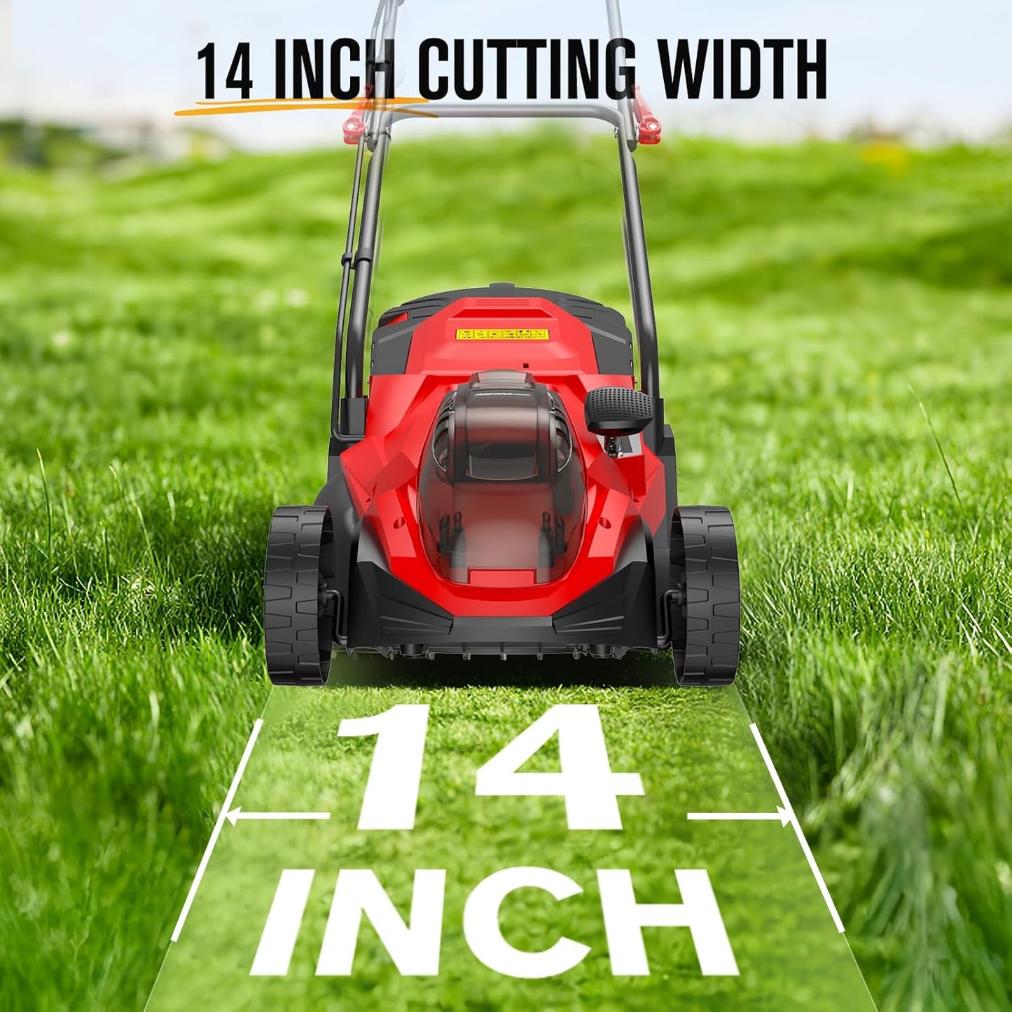 HEINPRO 14" Cordless Lawn Mower Compatible with Milwaukee M18 Battery, 2-in-1 Brushless Electric Lawn Mower for Small Yards, Push Mowers with 5-Position Height Adjustment, Red (Tool Only)