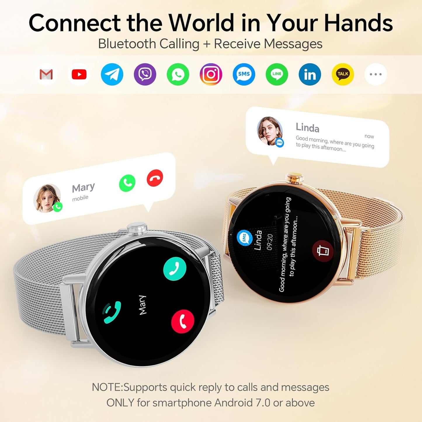 Yoever Smart Watches for Women, 1.57" HD 43mm Fitness Tracker Answer/Make Call, Heart Rate/Sleep/SpO2, Round Smart Watch for iPhone/Samsung/Android, IP68 Waterproof, 110+ Sport Mode - Gold