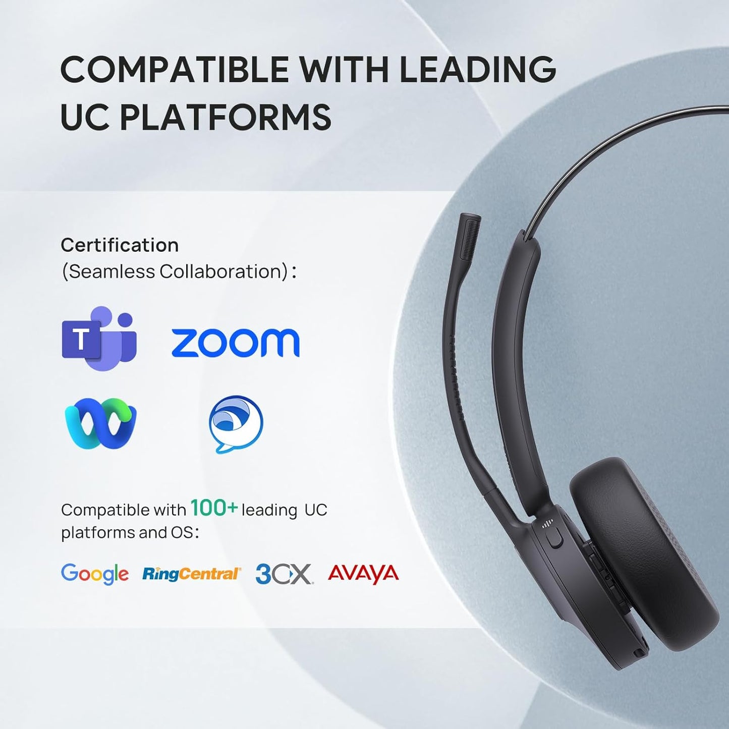 Yealink BH70 Mono UC Wireless Bluetooth Headset with Microphone for Work, up to 35h Talking Battery Life, 3-Mic Noise Cancellation, 91g Lightweight Work Headsets for Open Office, USB-C to A