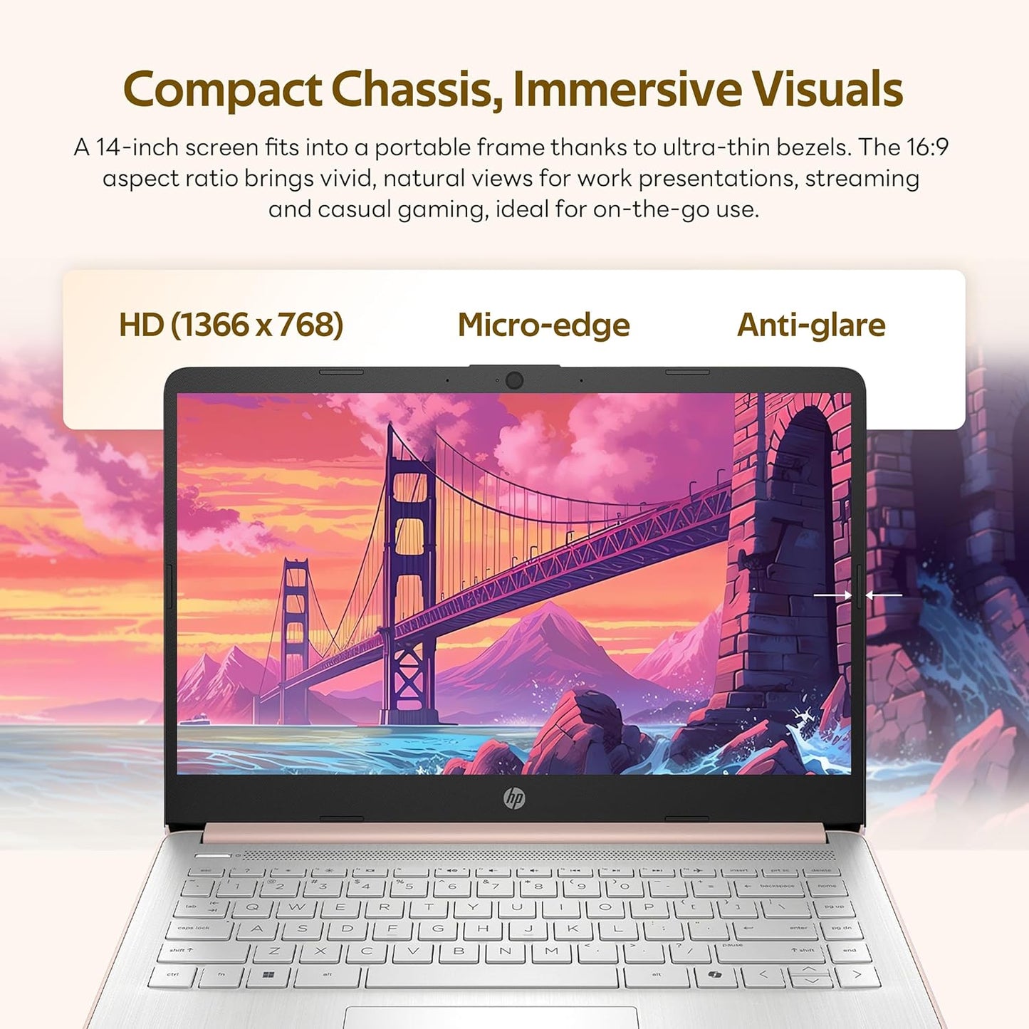 HP Stream 14" Laptop with AI Copilot, Flagship for Students & Business, 13th Gen Intel 4-Core, 4GB RAM, 1.12TB Storage (128GB UFS + 1TB Docking Station), Office 365 1-Year, Win 11 S, Pale Rose Gold