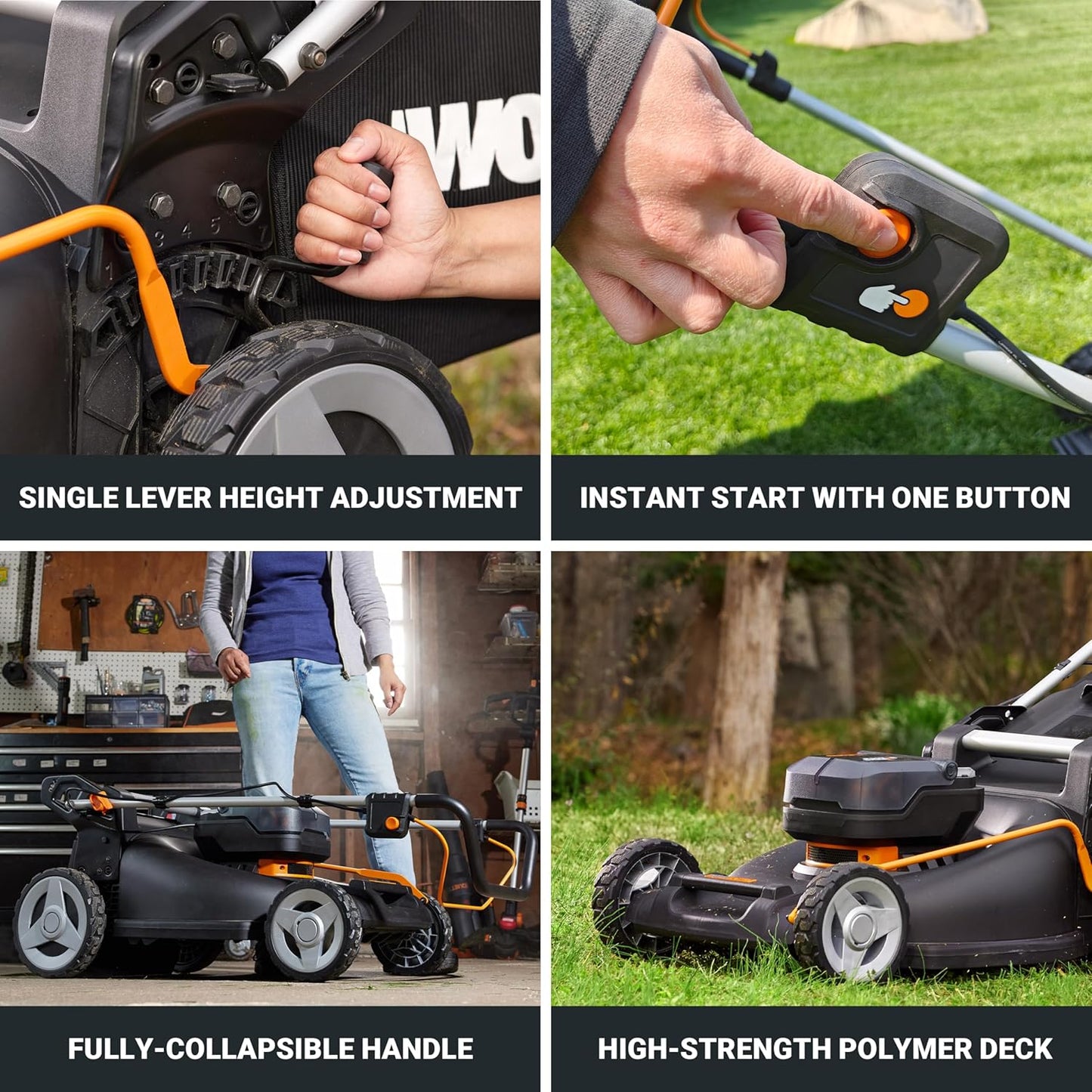 WORX Nitro 21" Cordless Lawn Mower, Brushless Electric Mower for 1/2 Acre, Push Lawn Mower with 7-Position Height Adjustment, 2 × 5.0 Ah Batteries & Charger Included, WG752