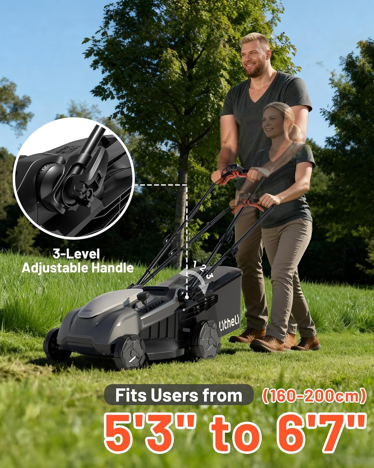 Litheli 18" 40V Self-Propelled (Push) Lawn Mower, 2 x 5.0Ah Batteries Cordless Lawn Mower, Brushless Motor, 2-in-1 Mulching & Bagging, Electric Mower for Small to Medium Yards