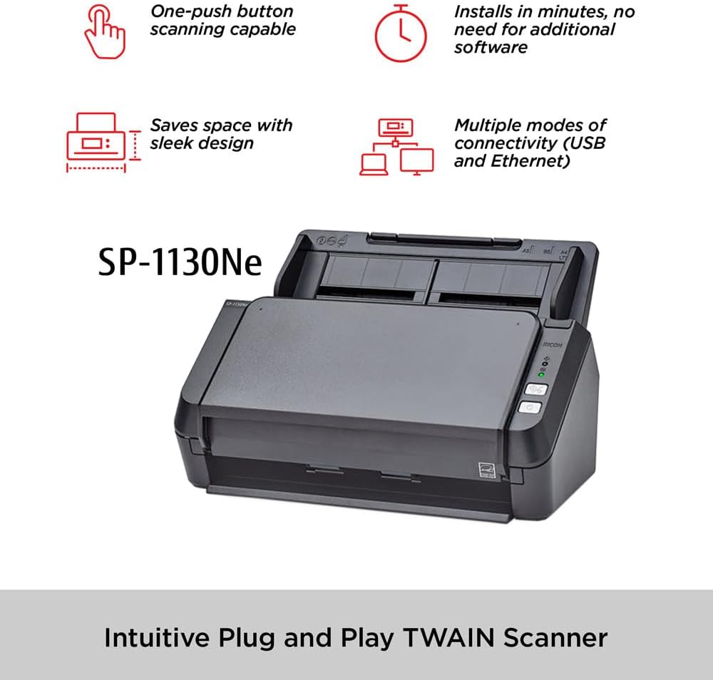 RICOH SP-1130Ne Easy-to-Use Color Duplex Document Scanner with Automatic Document Feeder (ADF) and Twain Driver