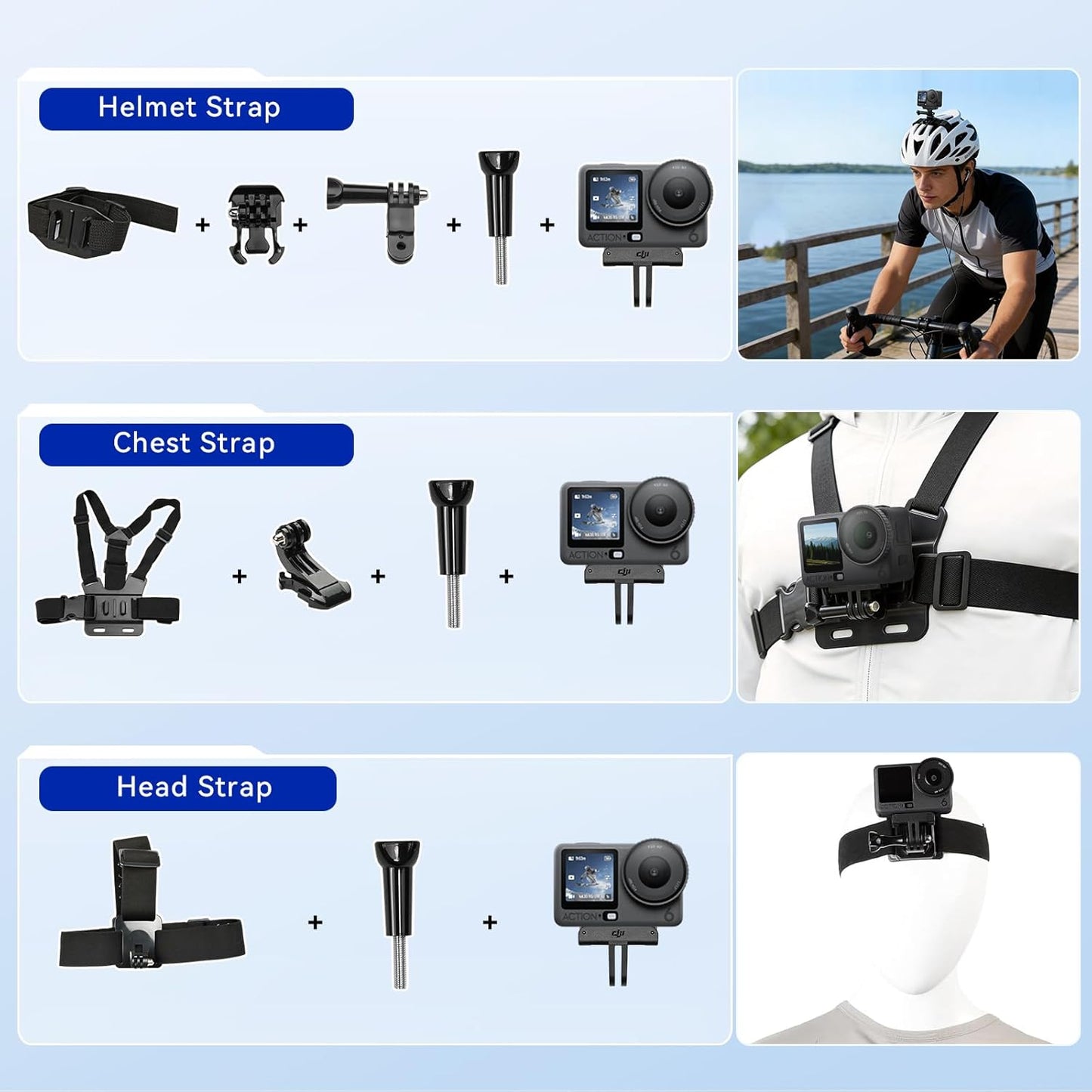 DJI Osmo Action 6 8K Waterproof Action Camera Bundle, 1/1.1" Square Sensor, 50GB Built-in Storage, Original Essential Combo + 58 Piece Accessory Kit + 2 Extra Batteries + Extra 64GB Card