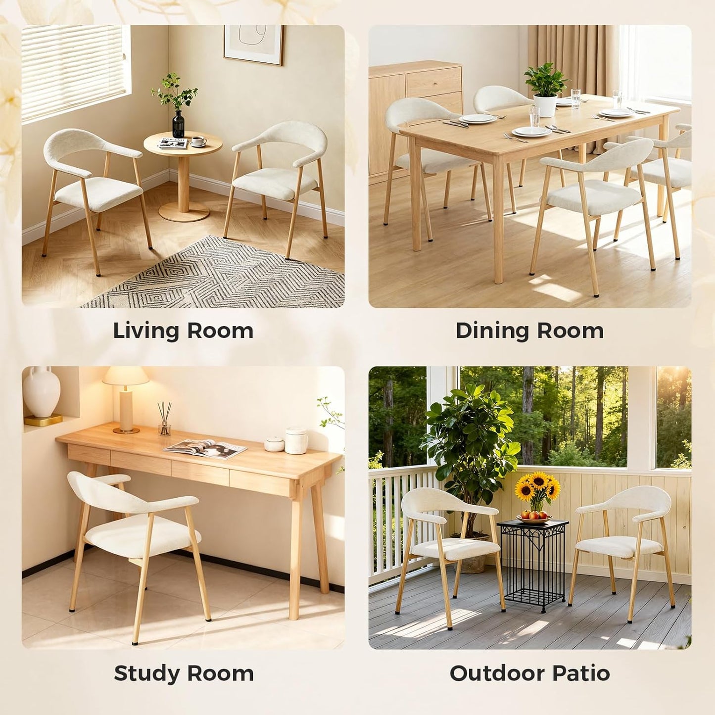 DUMOS Dining Chairs Set of 4, Linen Fabric Upholstered Kitchen Side Chairs with Curved Backrest & Metal Legs, Modern Farmhouse Accent Chairs for Dining Room Kitchen Living Room Cafe, Beige