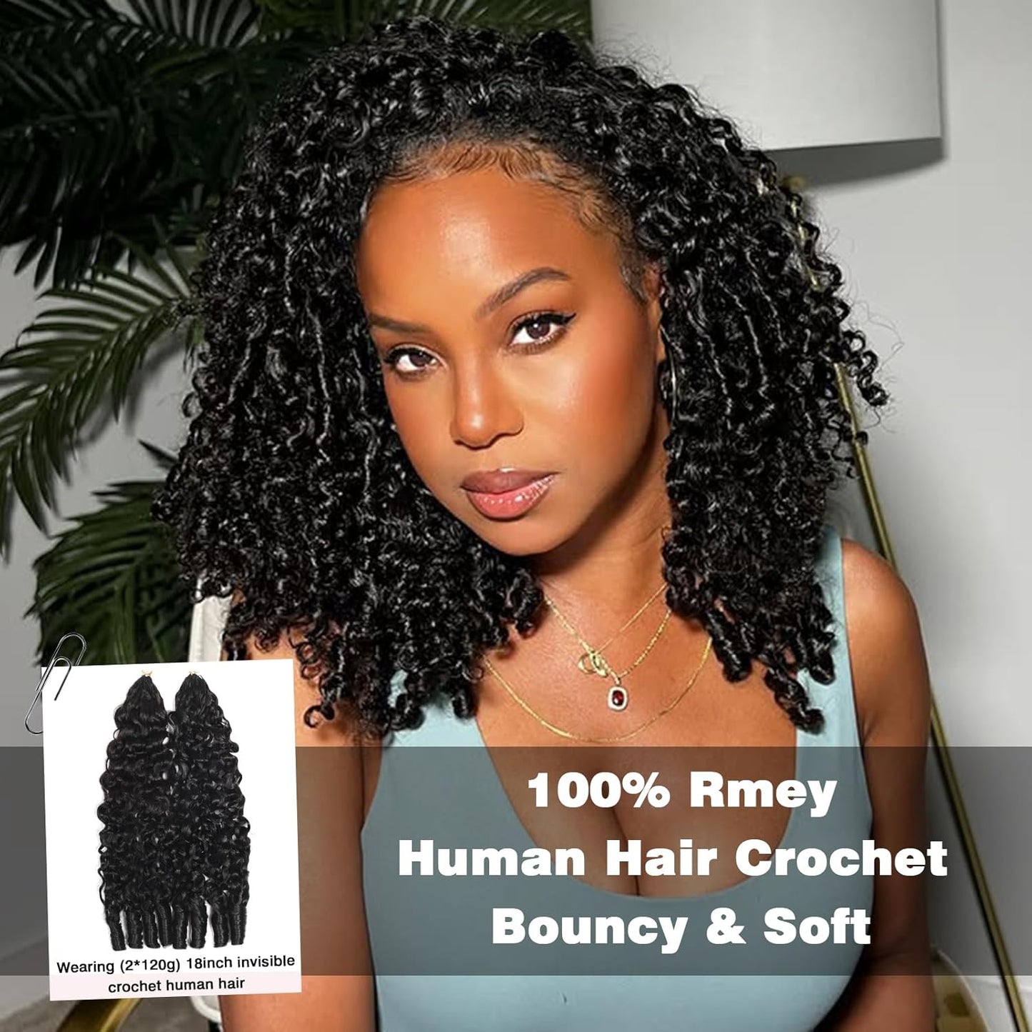 Beauty Queen Burmese Curly Crochet Human Hair 20 Inch 120g Knotless Pre-Separated Feather Human Hair Crochet Bundles 3C4A Lightweight Reusable Remy Hair Extensions for Women Natural Black Color