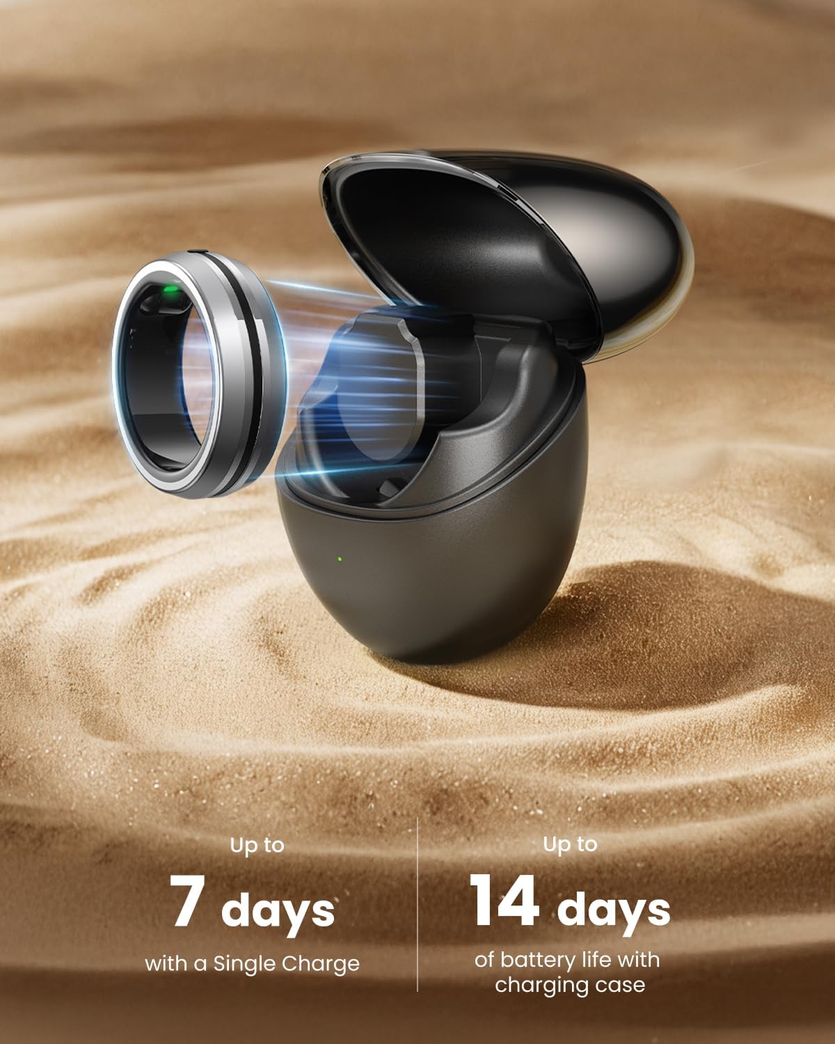 RENPHO Lynx Smart Ring-All Day Sleep & Activity Tracking, Includes Charging Case, Gifts for Men, 7-Day Battery Life, Subscription-Free App for iOS & Android, Size Before You Buy (Silver, Size 9)