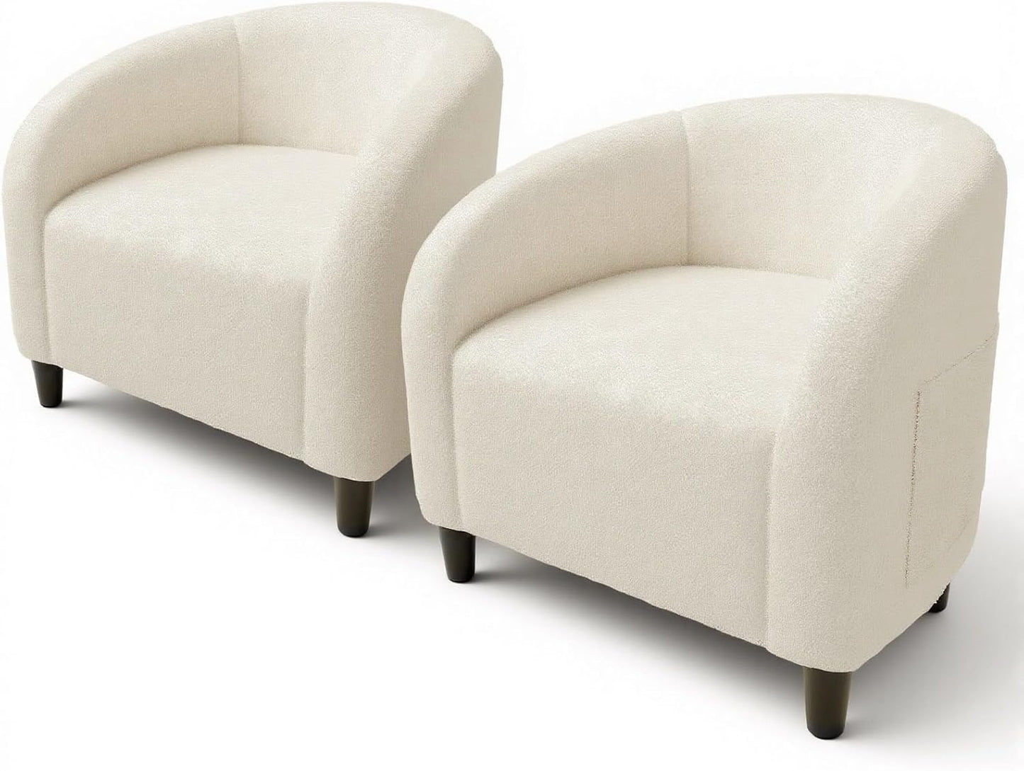 GarveeHome Accent Chair Set of 2 Living Room Chairs Boucle Barrel Chairs Round Armchairs for Bedroom Waiting Room Office Reception Chairs(Beige)