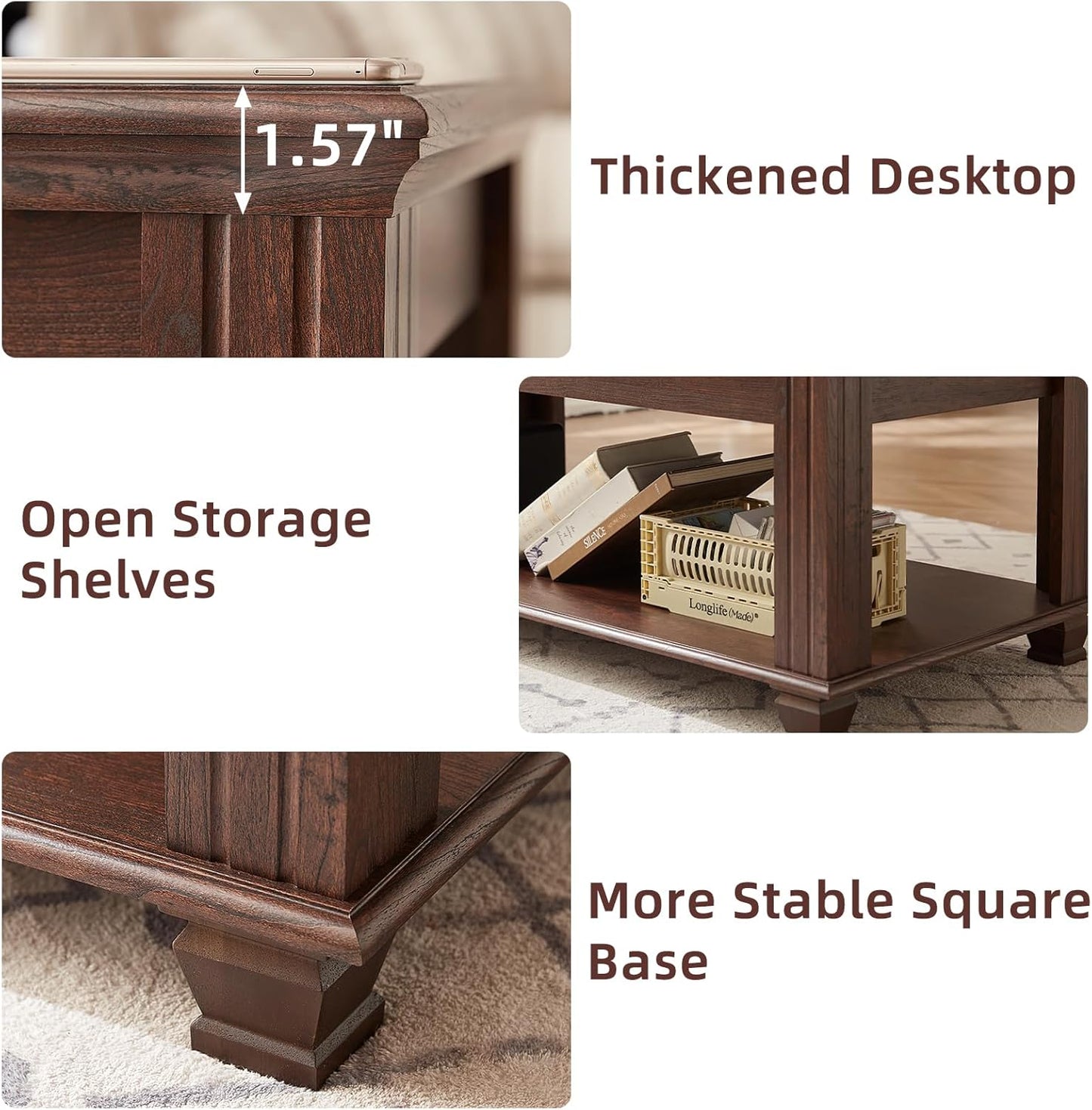 SAVOR LIFE Farmhouse TV Stand and Coffee Table Set 4, Rustic Wood Living Room Table Set with TV Console, Center Table, End Table Set of 2 for Living Room, Walnut