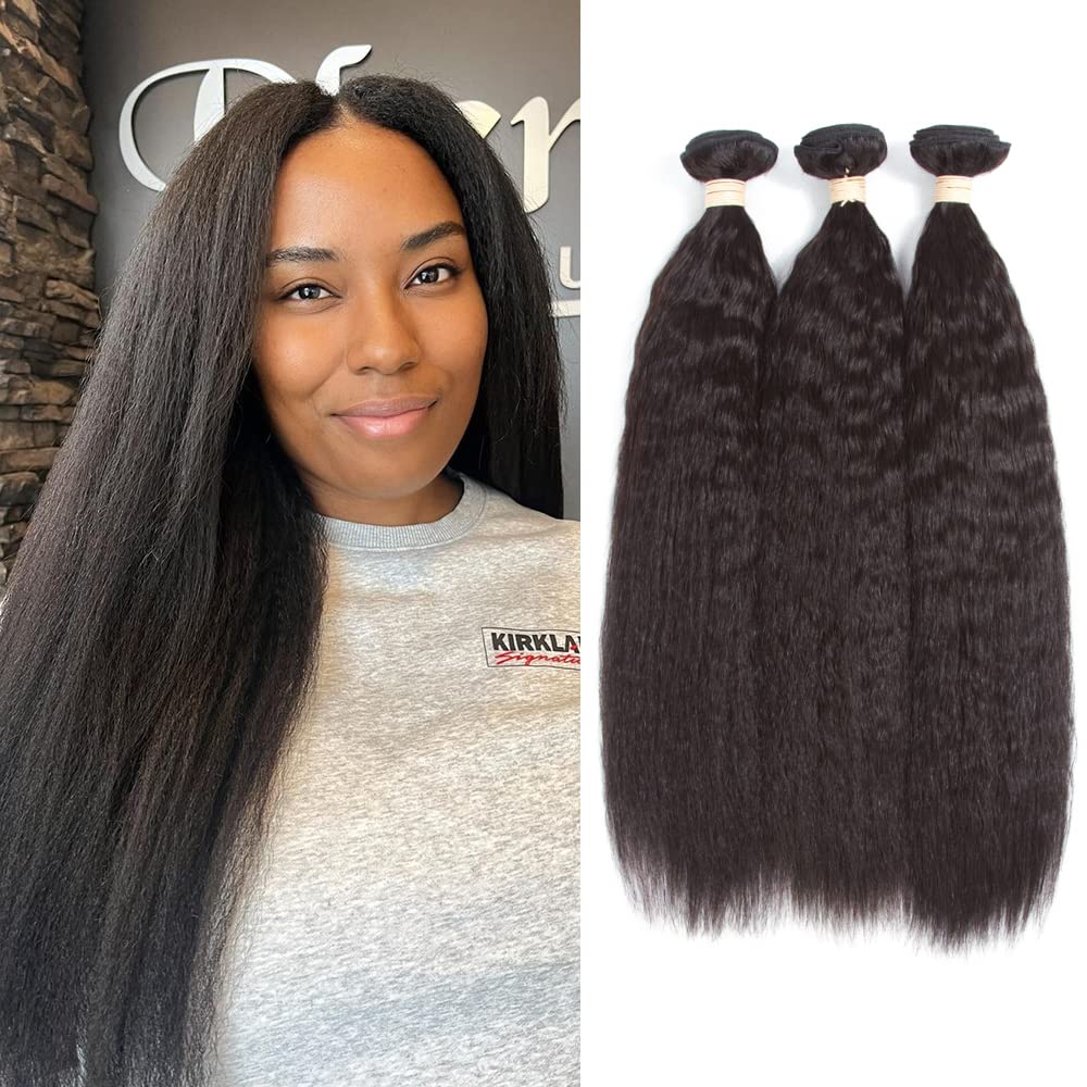 Kerriana Kinky Straight Hair Bundles, 18 20 22 Inch Black Bundles Human Hair 100% Unprocessed Human Hair Bundles Yaki For Black Women