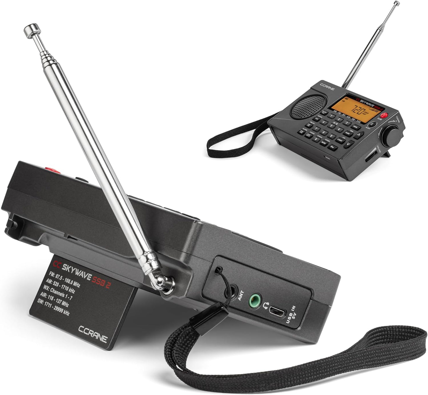C. Crane CC Skywave SSB 2 AM, FM, Shortwave, NOAA Weather + Alert, Scannable VHF Aviation Band and Single Side Bands Small Battery Operated Portable Travel Radio Includes SW Wire Antenna Adapter