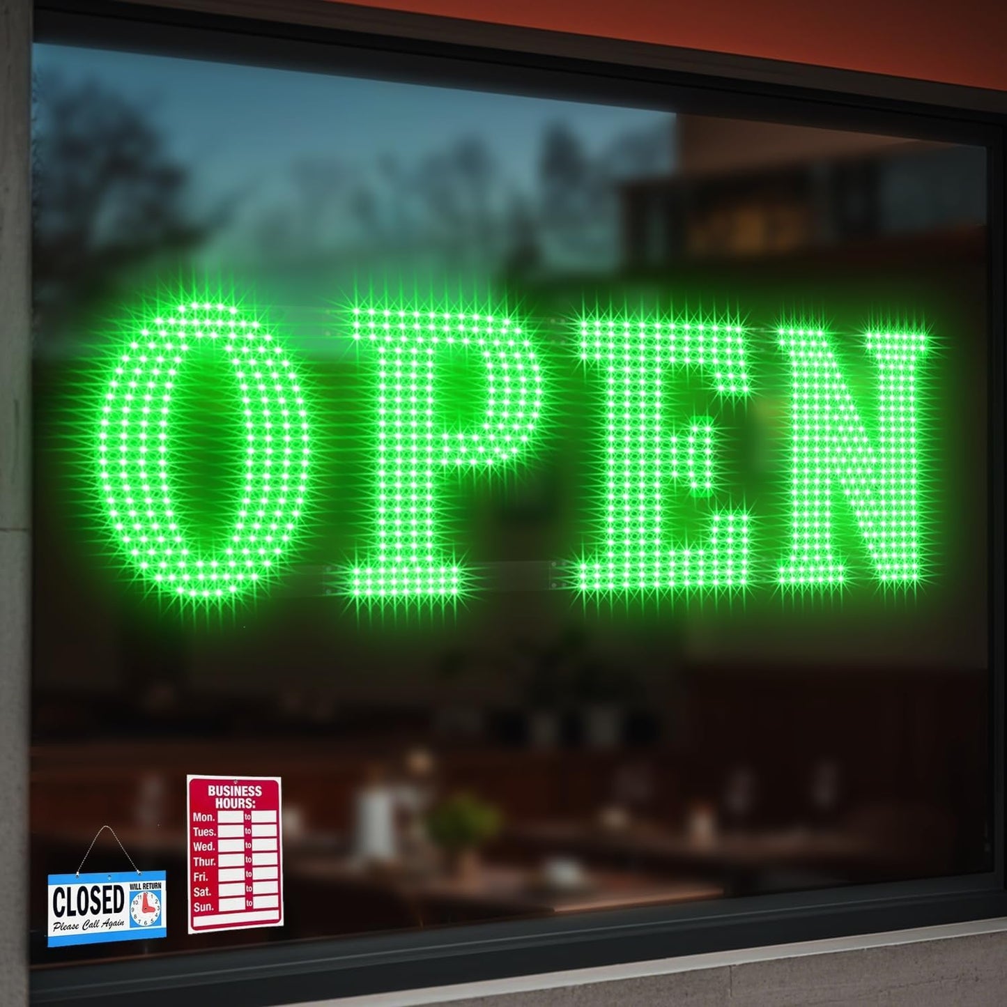 40"x14" Large LED Open Signs for Business Super Bright Unique Design Open Sign with Hanging Installation for Window Stores Bar Hotel Retail Shops Salon Restaurant Office Green