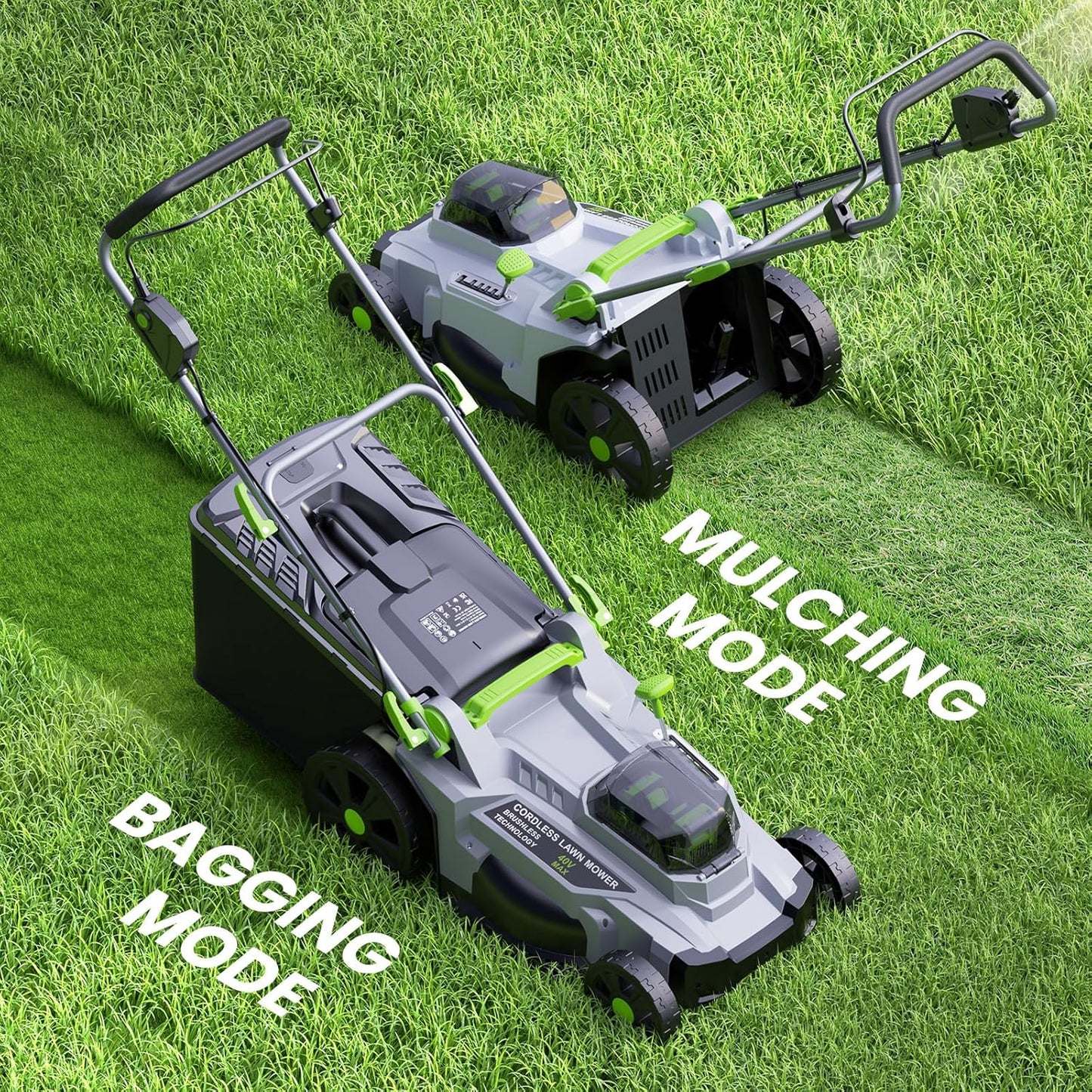40V Cordless Lawn Mower, 17" Walk Behind Electric 4.0 Ah Battery Powered Lawnmower, with 50L Grass Bag, Brushless Motor, 6 Adjustable Cutting Heights, for Garden/Patio/Yark/Lawn