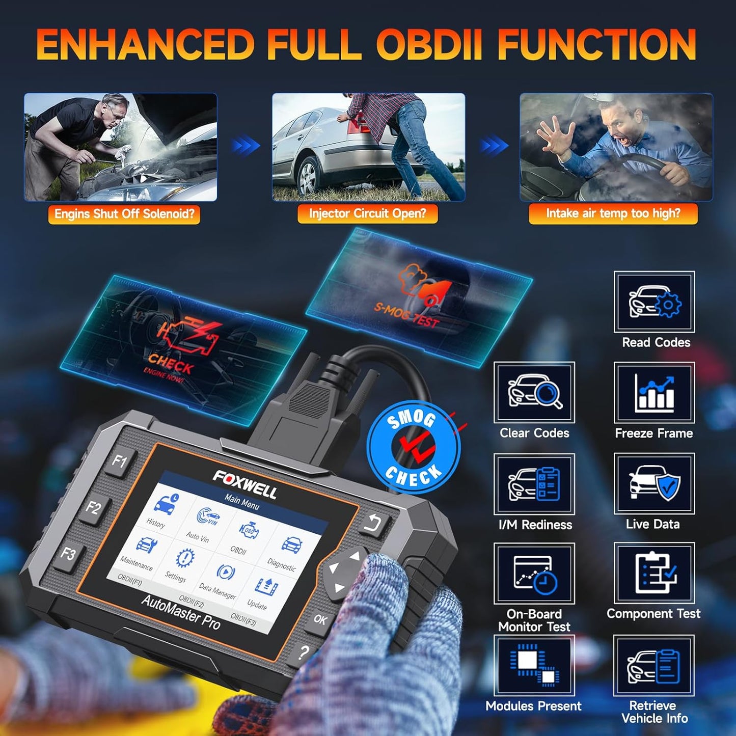 FOXWELL NT614 Elite OBD2 Scanner for DIY Mechanics, Upgrade of NT604, 4 System Diagnostic Tool with 5 Resets (ABS Bleeding, EPB, Oil, SAS, Throttle), Read/Clear Engine/ABS/SRS/Transmission Fault Codes