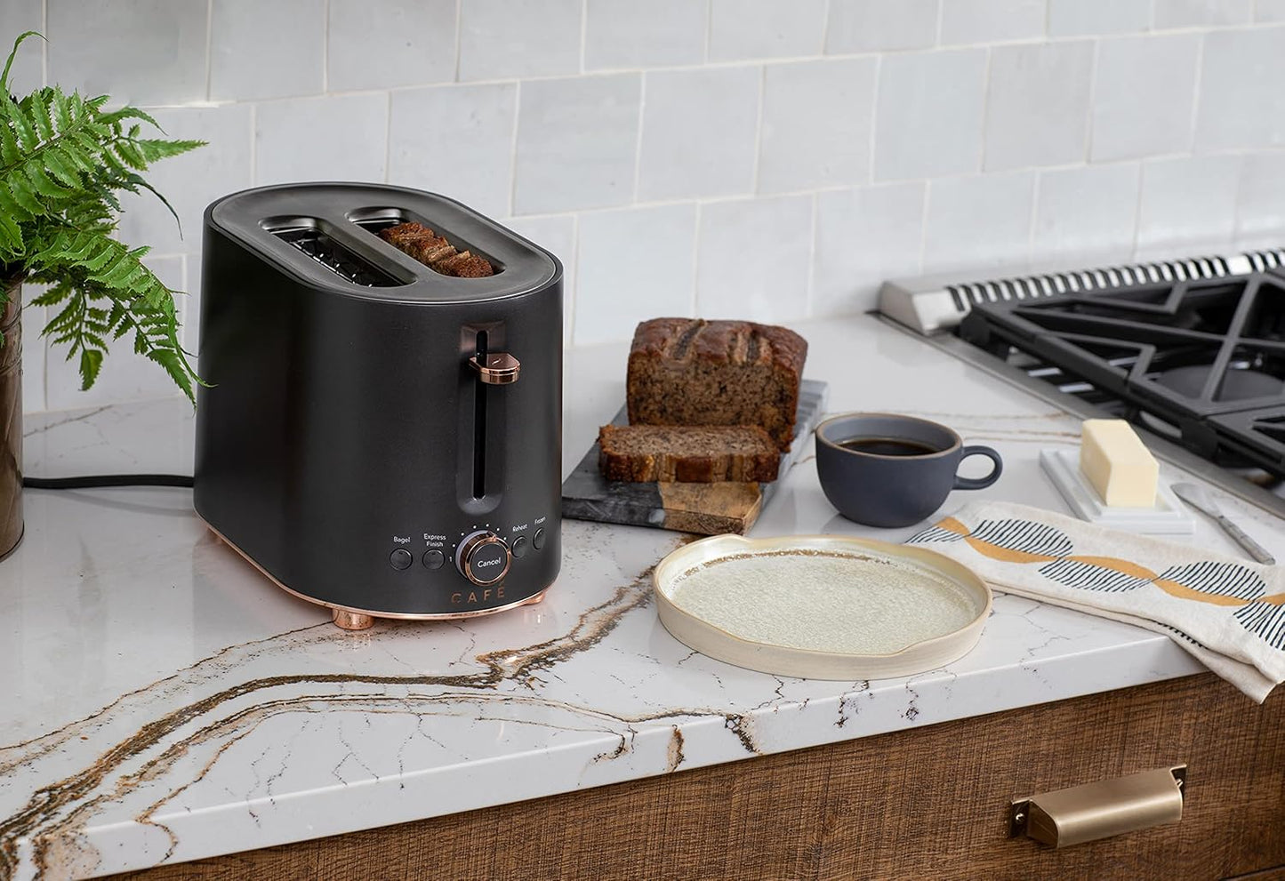 Café Express Finish 2-Slice Toaster | Extra-Wide Slots, Extra Lift for Waffles, Pastries, Texas Toast & More | 4 Pre-Set Functions, 8 Shade Options | Countertop Kitchen Essentials | Matte Black