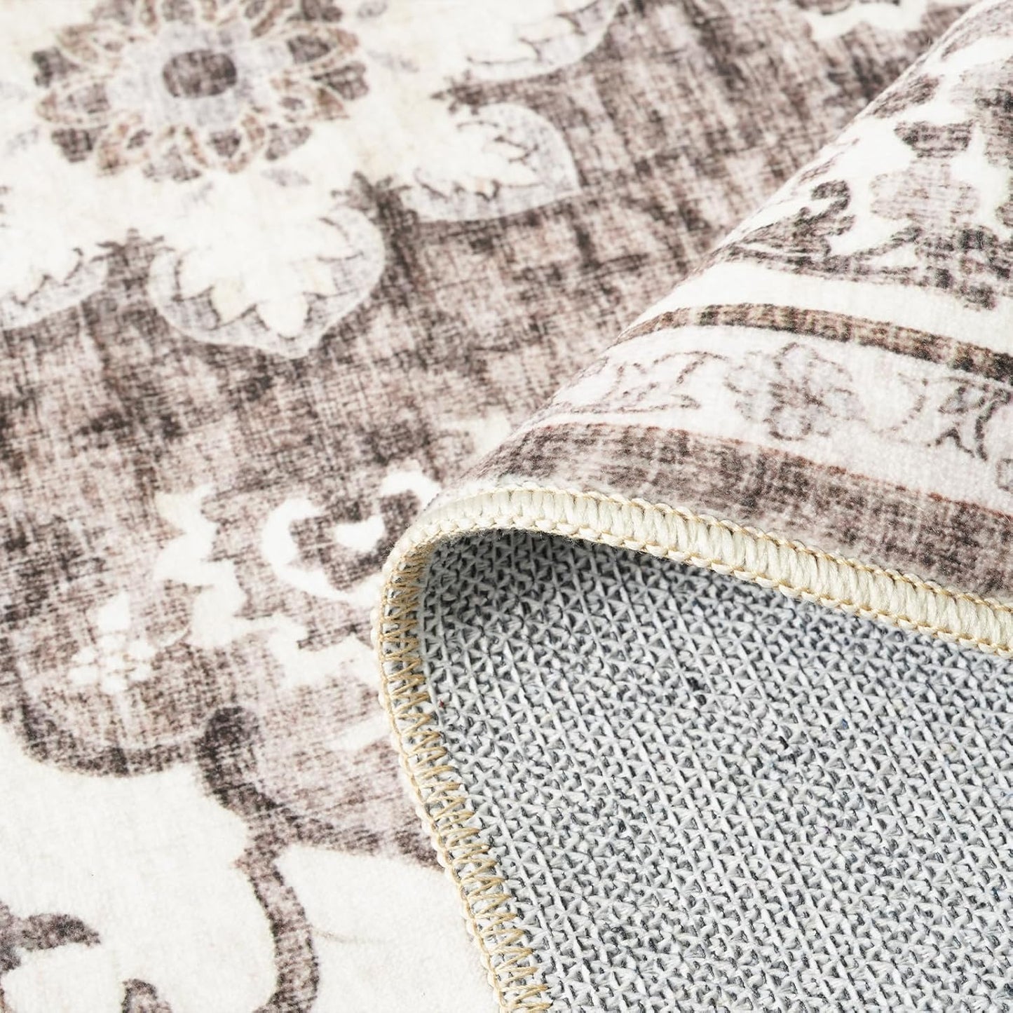 TOPRUUG Washable Oriental Area Rug - 9x12 Rugs for Living Room Soft Carpet for Bedroom Waterproof Floral Distressed Indoor Stain Resistant Non-Shedding Floor Carpets (Beige, 9x12)