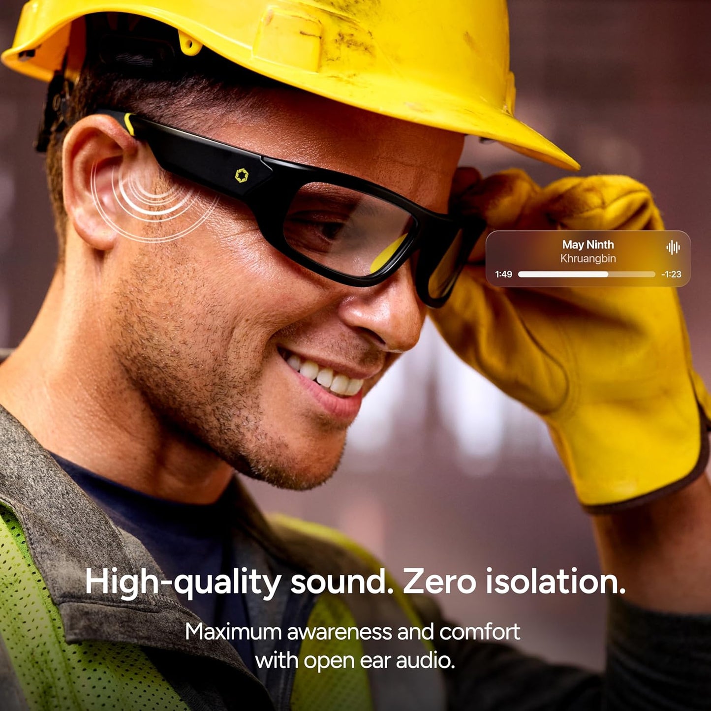 Lucyd Armor Smart Safety Glasses, TR90 Frame, Light Adaptive Lenses, Open Ear Speakers & Microphone - ANSI Z87.1