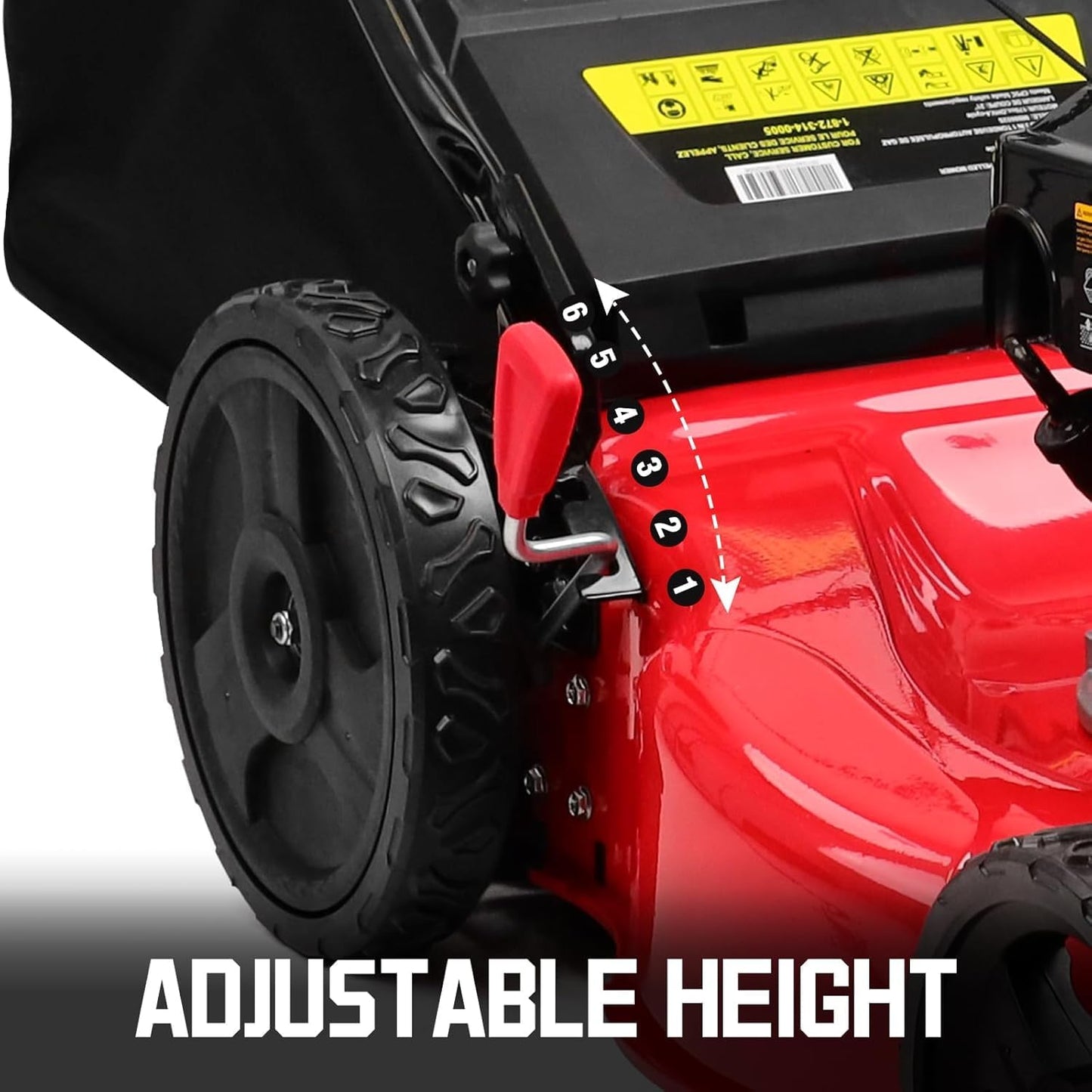 PowerSmart Self Propelled Gas Lawn Mower, 22-inch with 170cc OHV Engine 2-in-1 Rear Wheel Drive, High Wheels, 6-Position Height Adjustment, Red