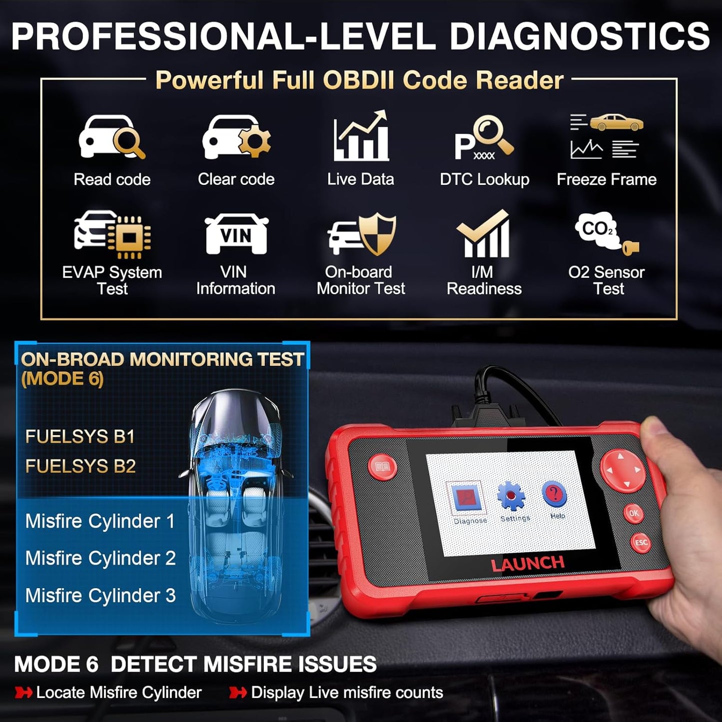 LAUNCH CRP123 V2.0 OBD2 Scanner-2026 New Model Engine/ABS/SRS/Transmission Diagnostic Scan Tool SRS Airbag Code Reader,3 Reset Oil Service/Throttle Relearn/SAS Reset,Lifetime Free Update
