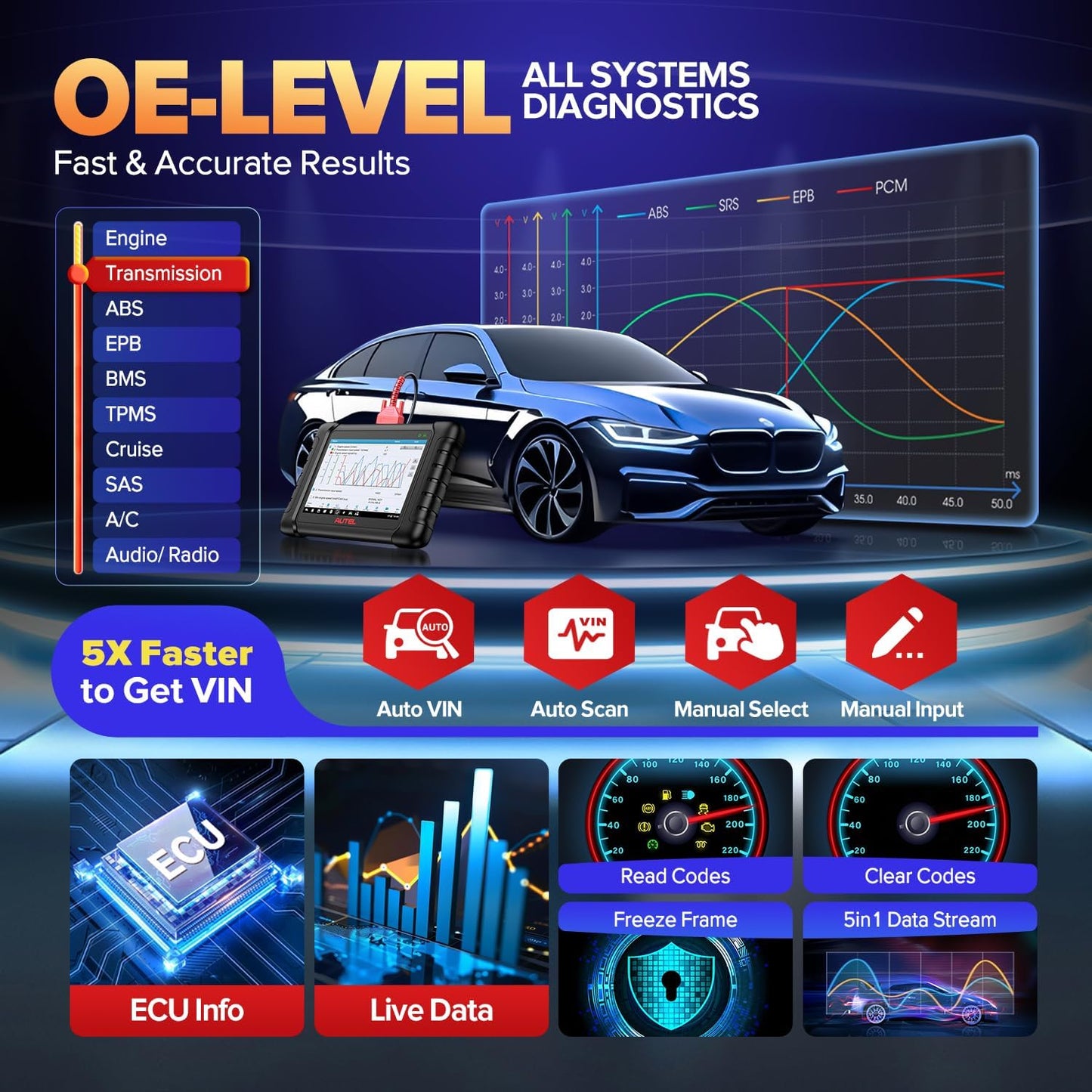Autel Scanner MaxiCheck MX808S, 2026 US Ver. of MaxiCOM MK808S MK808Z, Bidirectional 3000+ Active Test 11OS as MK900 MK900BT MX900, 28+ Service, OE All Systems OBD2 Diagnostic Tool, FCA, 10X Faster