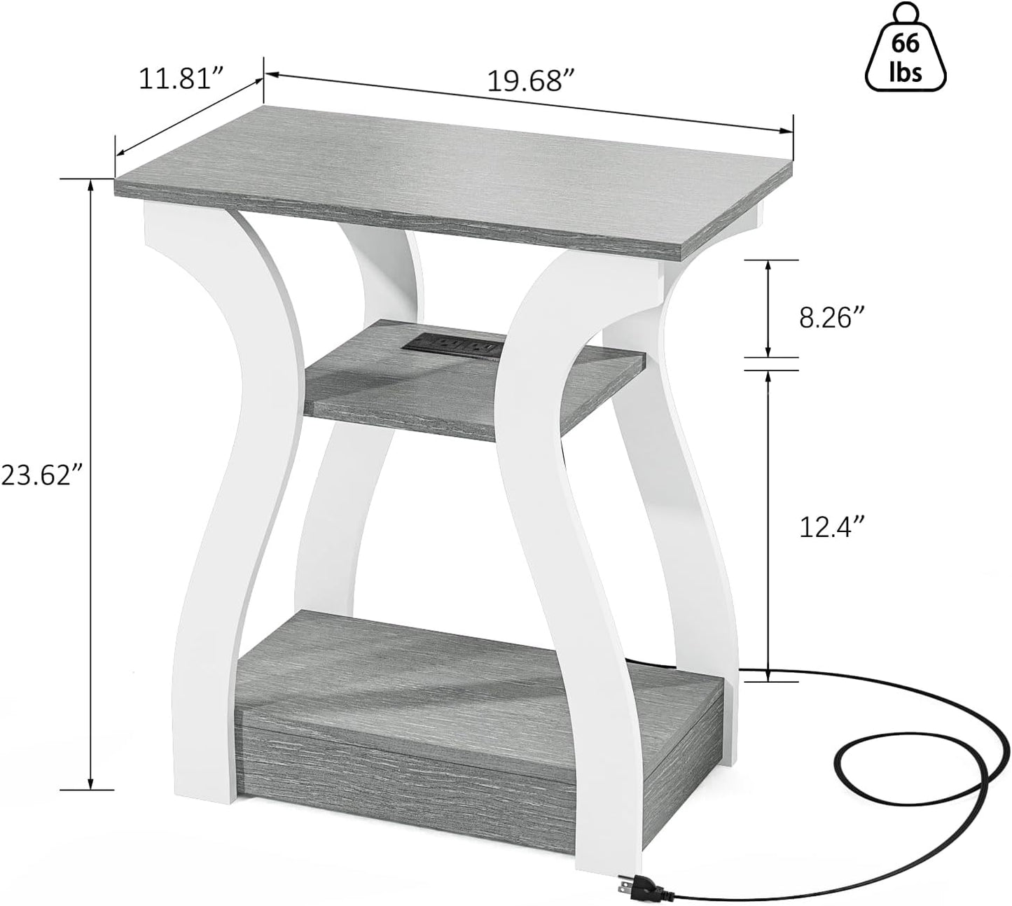 FROMJBEST End Tables Living Room Set of 2,Grey End Table with Charging Station,Grey Side Table, Nightstand for Bedroom, 3 Tier End Table with Storage Shelf for Living Room