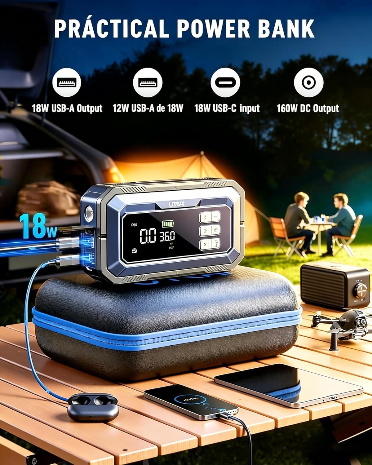 UTRAI Jump Starter with Air Compressor,8000A Portable Car Battery Jump Starter for All Gas/12L Diesel,150PSI Tire Inflator with Auto Shut-Off,160W DC Output, 2000LM Light,OBD2 Scanner
