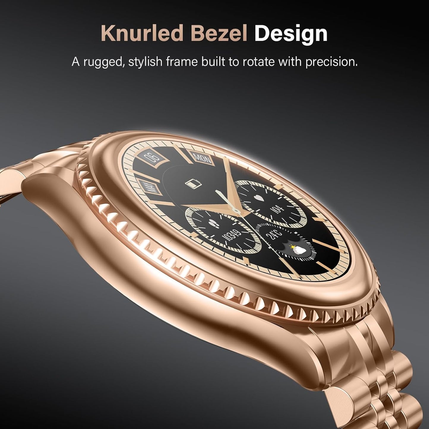 2026 Luxury Smart Watch for Men, Rotating Dial (Axe-Cut Bezel) Smartwatch, 1.32" AMOLED Display, Heart Rate, Blood Pressure, SpO2, Sleep Monitor, Stainless Steel Build, Compatible Android and iOS