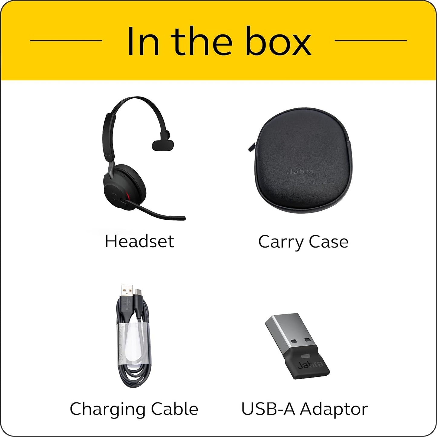 Jabra Evolve2 65 UC Wireless Headset with Link380a, Mono, Black – Wireless Bluetooth Headset for Calls and Music, 37 Hours of Battery Life, Passive Noise Cancelling Headphones