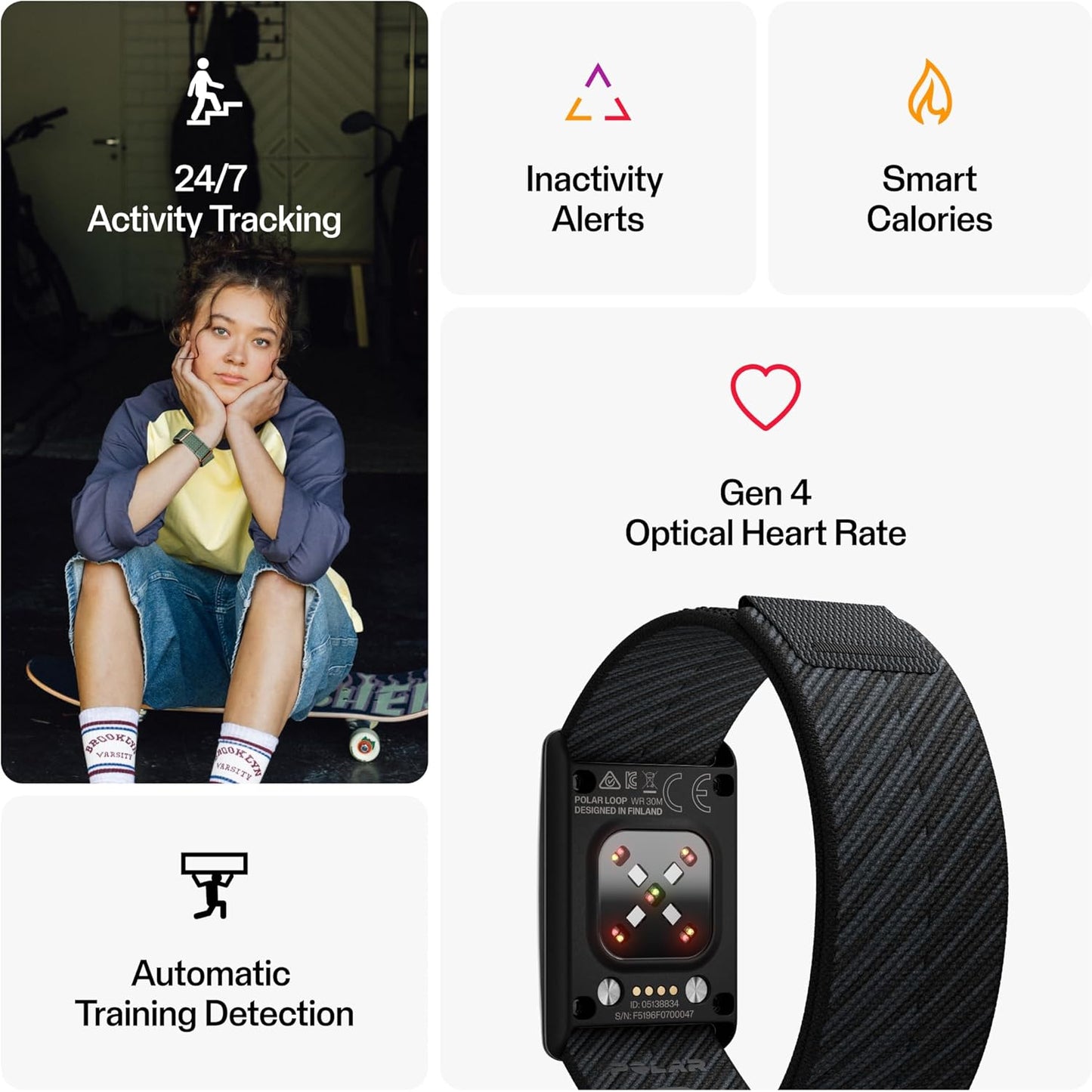 Polar Loop – Smart Screen-Free Wearable Health & Fitness Band with 24/7 Heart Rate, Sleep & Activity Tracking, Automatic Training Detection, No Subscription, 8-Day Battery.