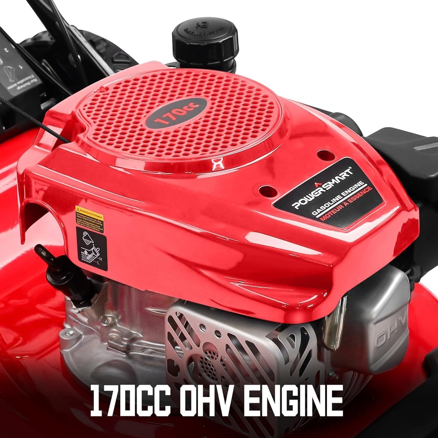 PowerSmart Self Propelled Gas Lawn Mower, 22-inch with 170cc OHV Engine 2-in-1 Rear Wheel Drive, High Wheels, 6-Position Height Adjustment, Red