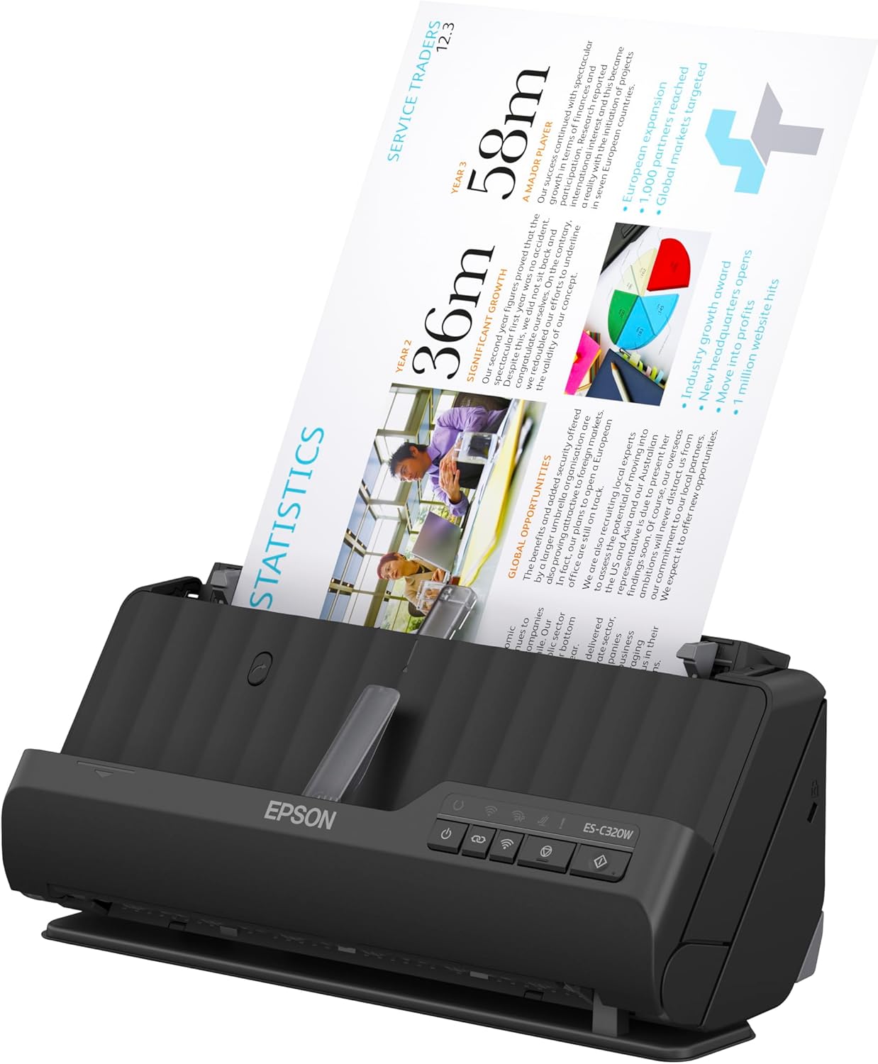 Epson Workforce ES-C320W - Wireless Compact Desktop Document Scanner - 2-Sided Scanning Auto Doc Feeder - Can Scan Paper and Cards - Black