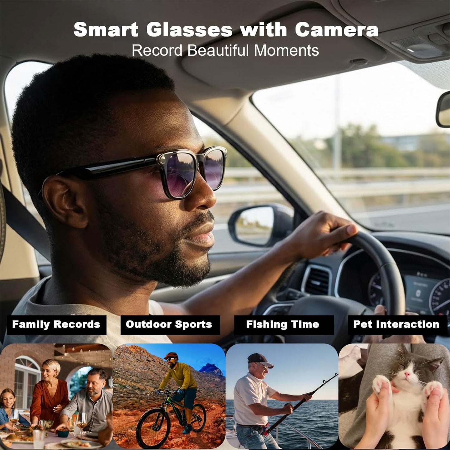 AI Smart Glasses with Camera, 8MP HD Bluetooth Camera Glasses, 1080P Video Recording Sunglasses for Women Men, Real Time Translation, Voice Assistant, Open-Ear Audio for Travel, Work Vlog (3 lenses)