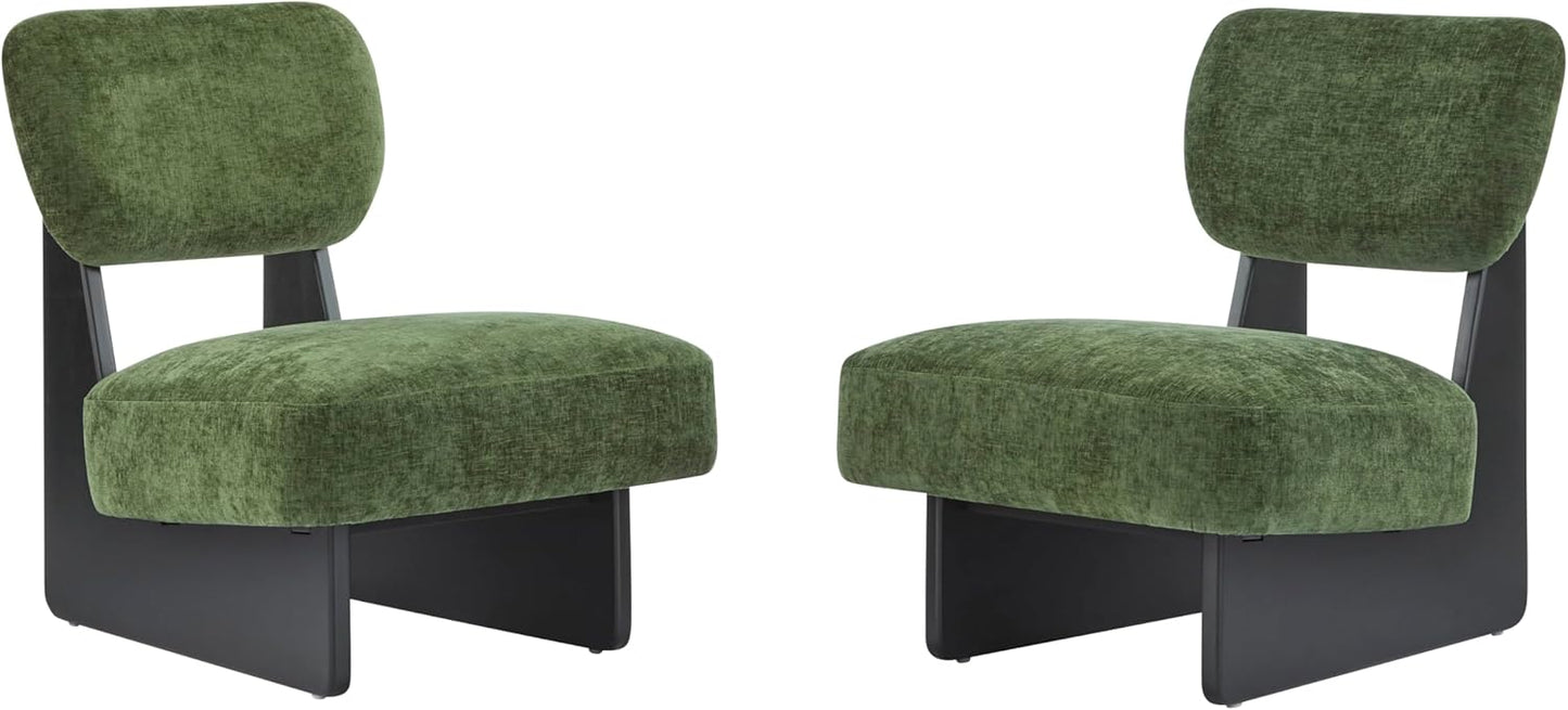 Christopher Knight Home Mores Low Profile Accent Chair Set of 2, Modern Living Room Armless Lounge Chair, Fabric Comfy Reading Chair for Bedroom, Wooden Frame and Thick Padded Seat, Black+Green