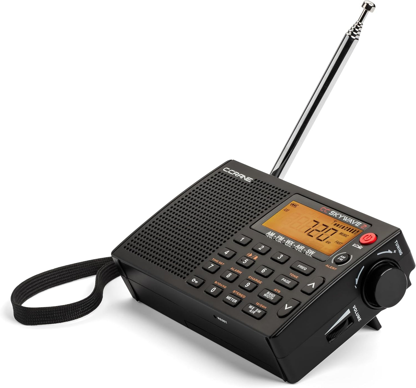 C. Crane CC Skywave 2 AM, FM, Shortwave, NOAA Weather + Alert, VHF Aviation Band, Small Battery-Operated Portable Travel Radio with Clock and Alarm
