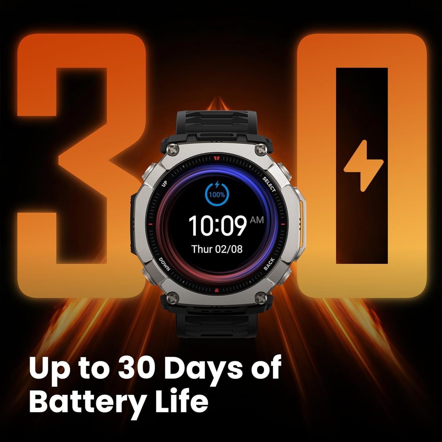 Amazfit T-Rex Ultra 2 Dual-Band GPS Outdoor Smartwatch, 51mm Ti Body, 1.5" Sapphire AMOLED Display, Flashlight, 30 Days of Battery, Offline Maps, 10 ATM, 180+ Sports Mode for Android & iPhone, Black