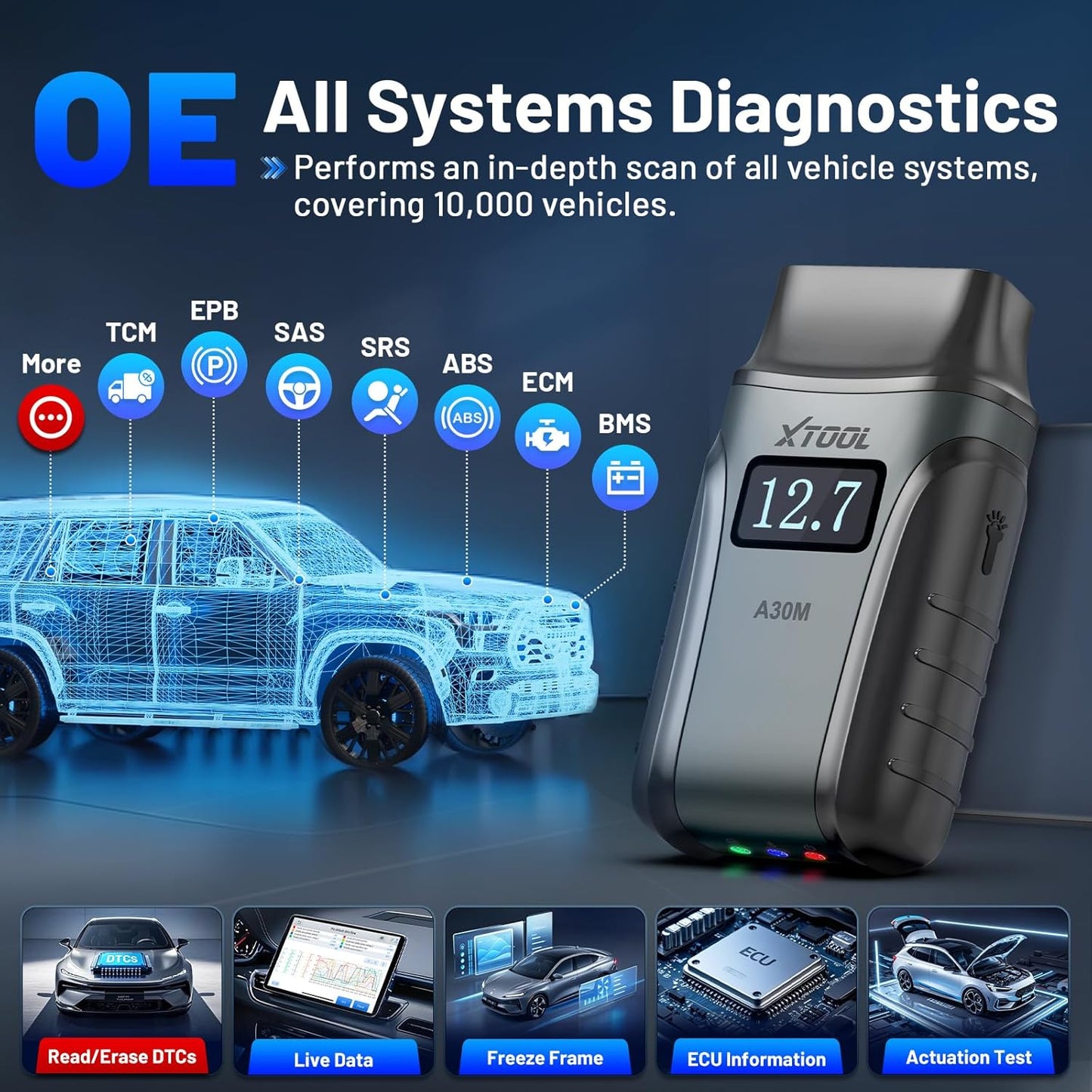 OBD2 Scanner Diagnostic Tool XTOOL A30M V2.0, 2026 Wireless Bidirectional Code Reader, 26 Reset, All System, Crank Sensor Relearn, EPB, Throttle Relearn, Lifetime Free Updates, Android & iOS