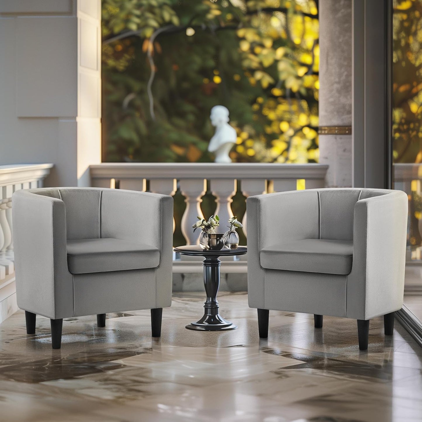 Yaheetech Accent Chair, Modern Velvet Armchairs with Big Ample Seat, Cozy Upholstered Barrel Sofa Chair for Living Room Bedroom Waiting Room, Set of 2, Gray